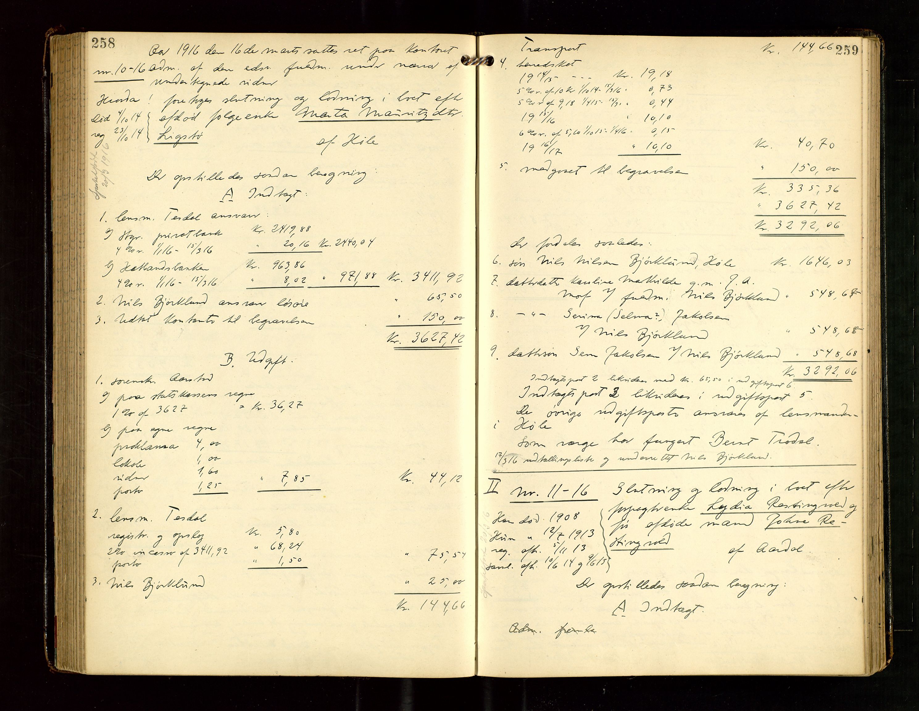 Ryfylke tingrett, AV/SAST-A-100055/001/IV/IVG/L0004: Skifteutlodningsprotokoll Med register, 1912-1918, p. 258-259