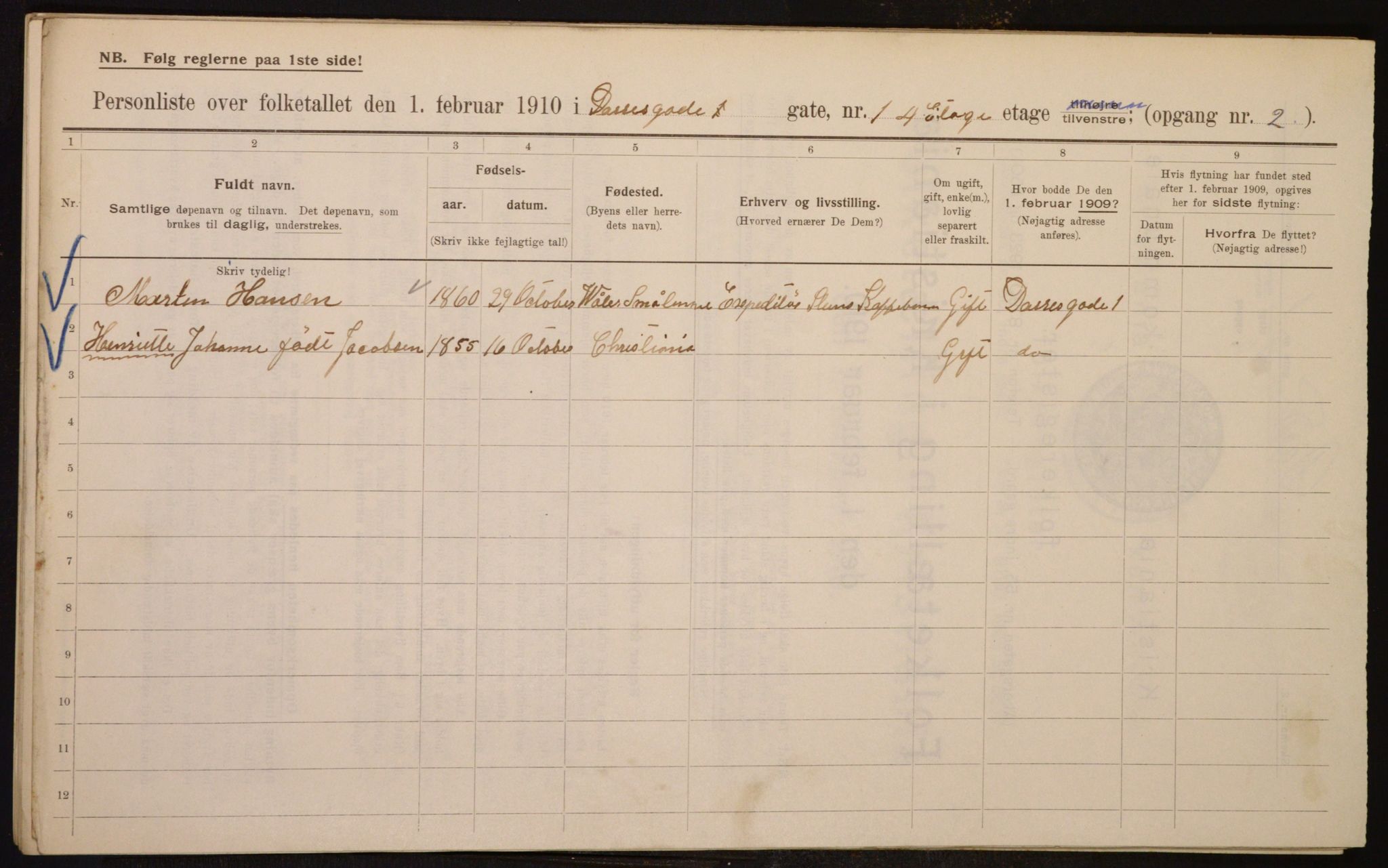 OBA, Municipal Census 1910 for Kristiania, 1910, p. 14705