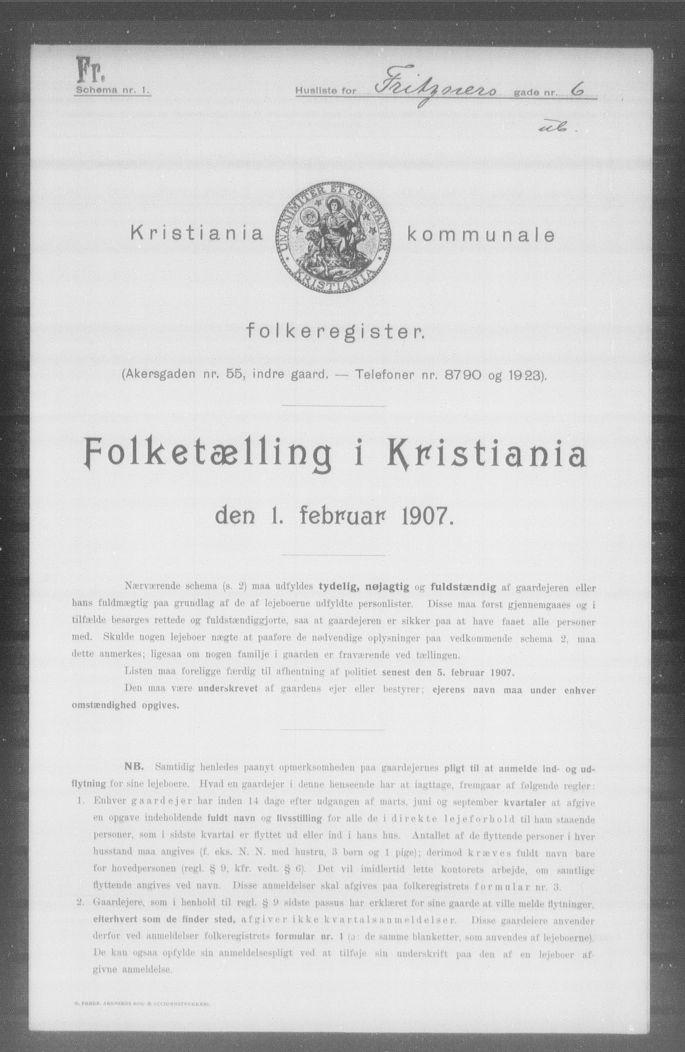 OBA, Municipal Census 1907 for Kristiania, 1907, p. 13715