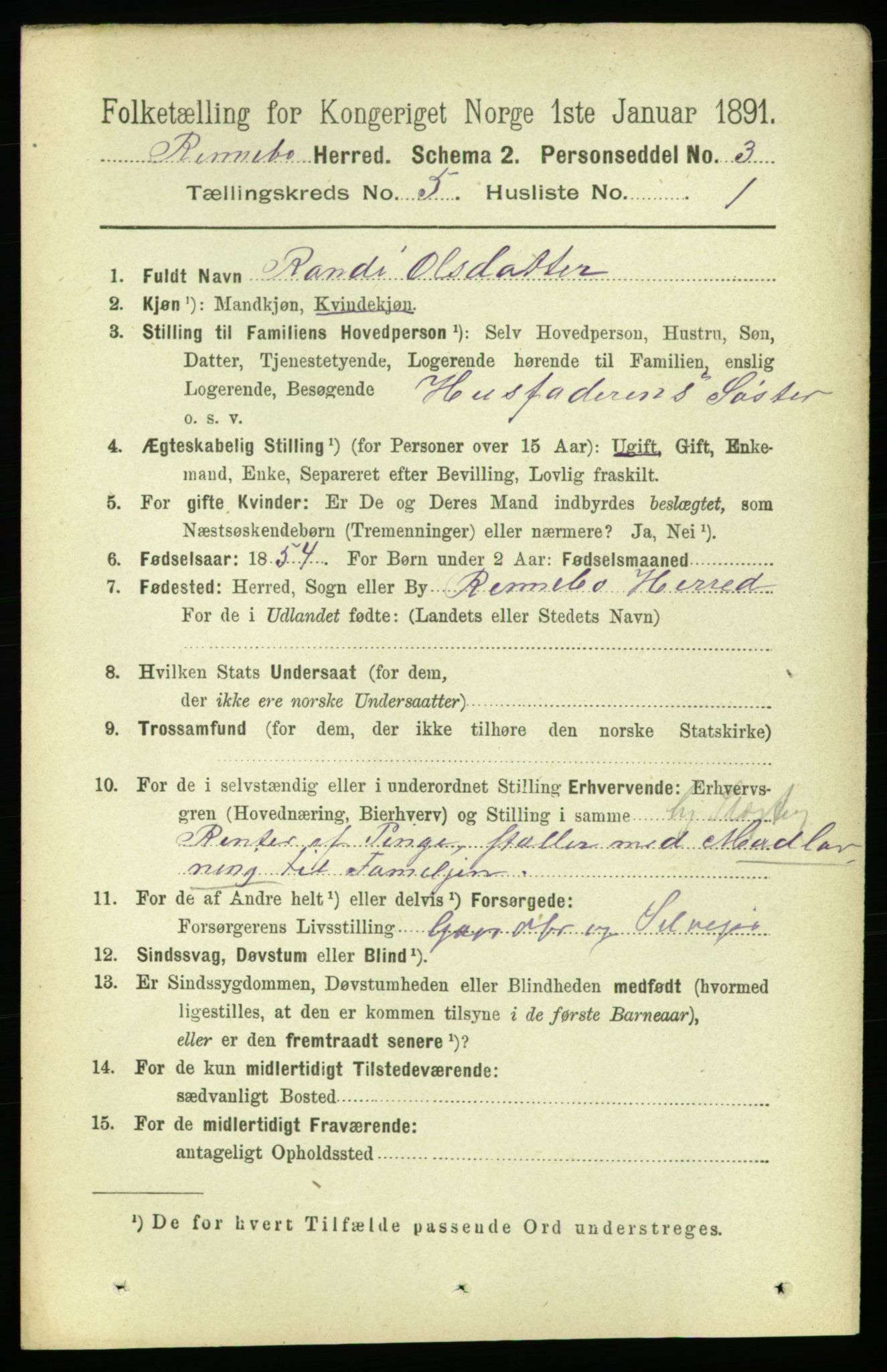 RA, 1891 census for 1635 Rennebu, 1891, p. 2649