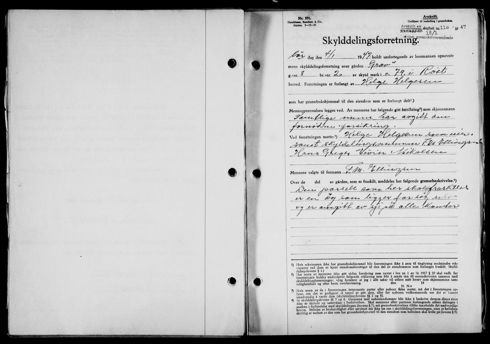 Lofoten sorenskriveri, SAT/A-0017/1/2/2C/L0015a: Mortgage book no. 15a, 1946-1947, Diary no: : 110/1947