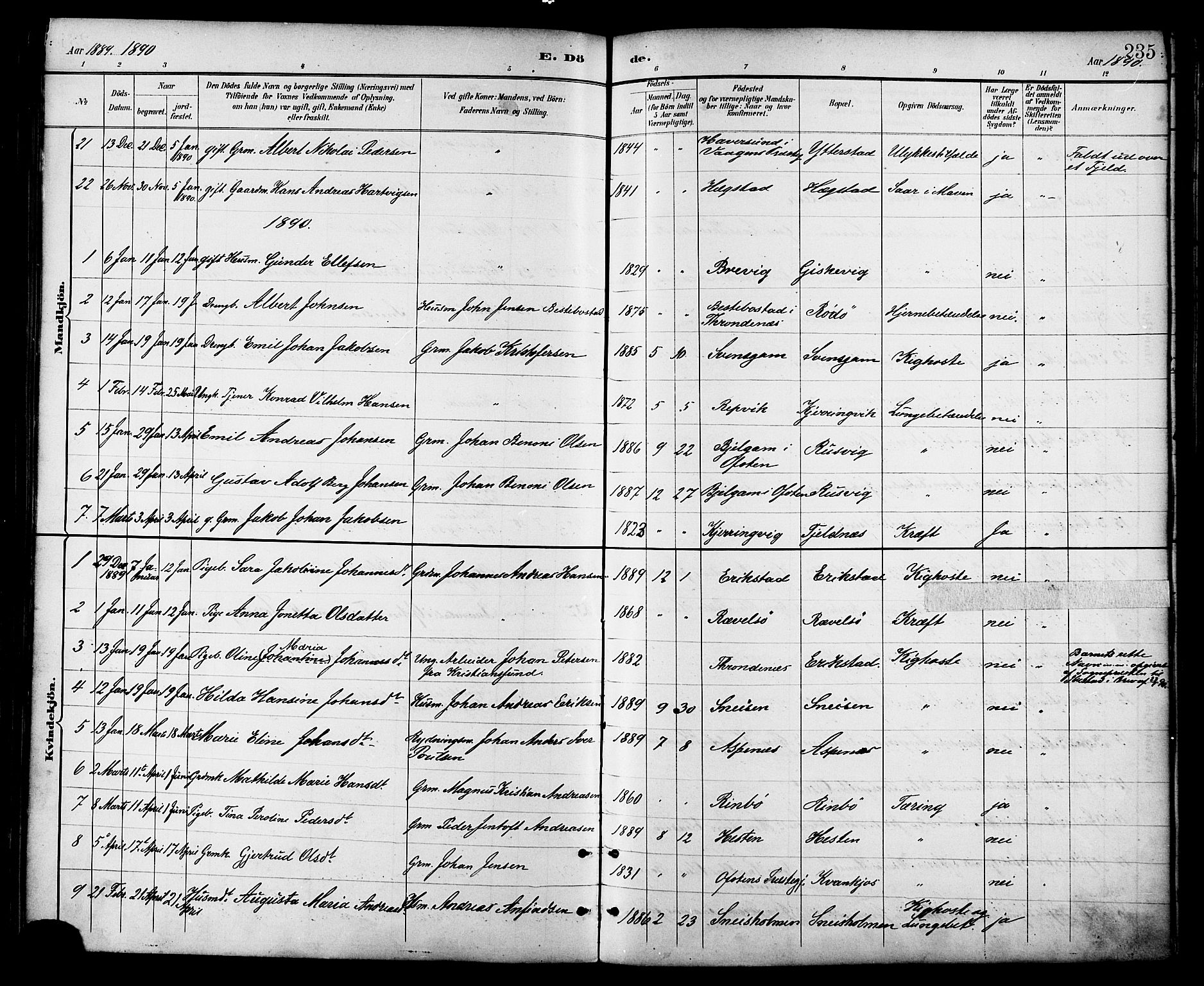 Ministerialprotokoller, klokkerbøker og fødselsregistre - Nordland, AV/SAT-A-1459/872/L1035: Parish register (official) no. 872A10, 1884-1896, p. 235