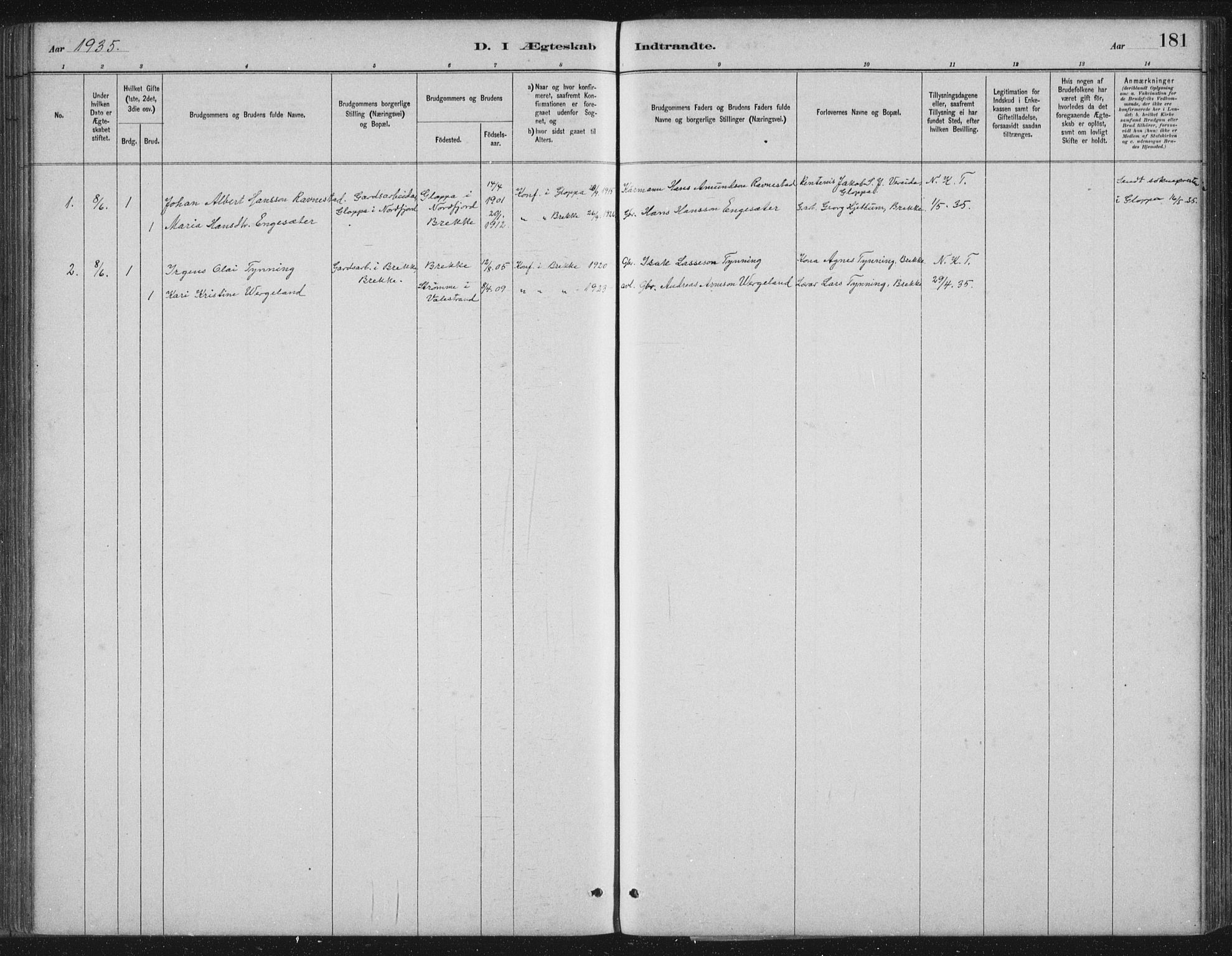 Gulen sokneprestembete, SAB/A-80201/H/Hab/Habc/L0002: Parish register (copy) no. C 2, 1880-1938, p. 181
