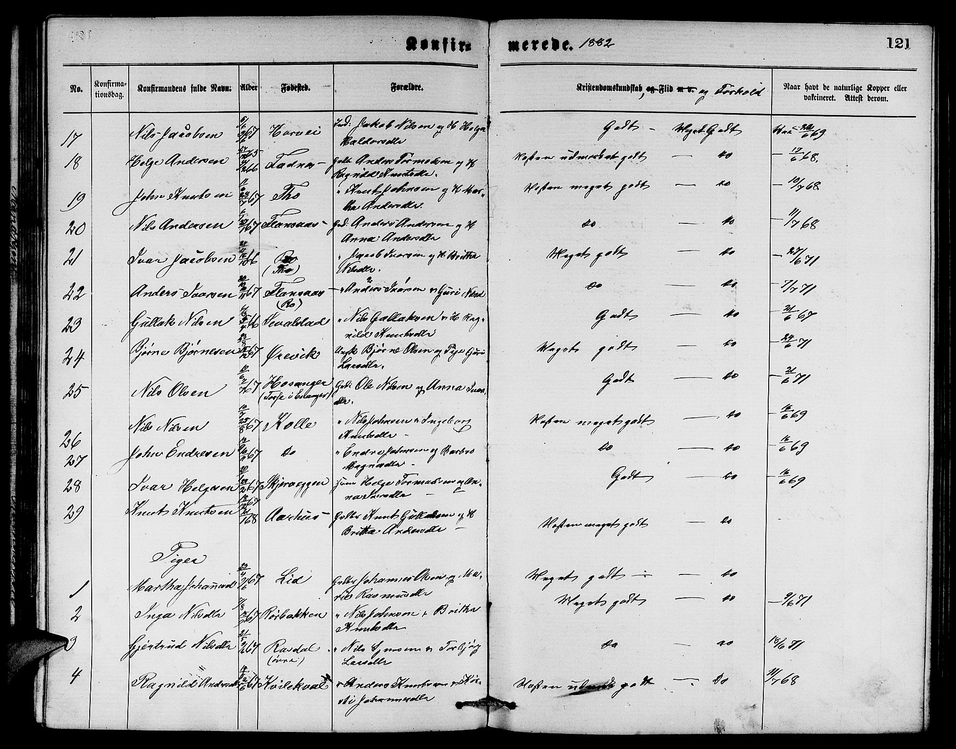 Evanger sokneprestembete, SAB/A-99924: Parish register (copy) no. A 3, 1875-1887, p. 121