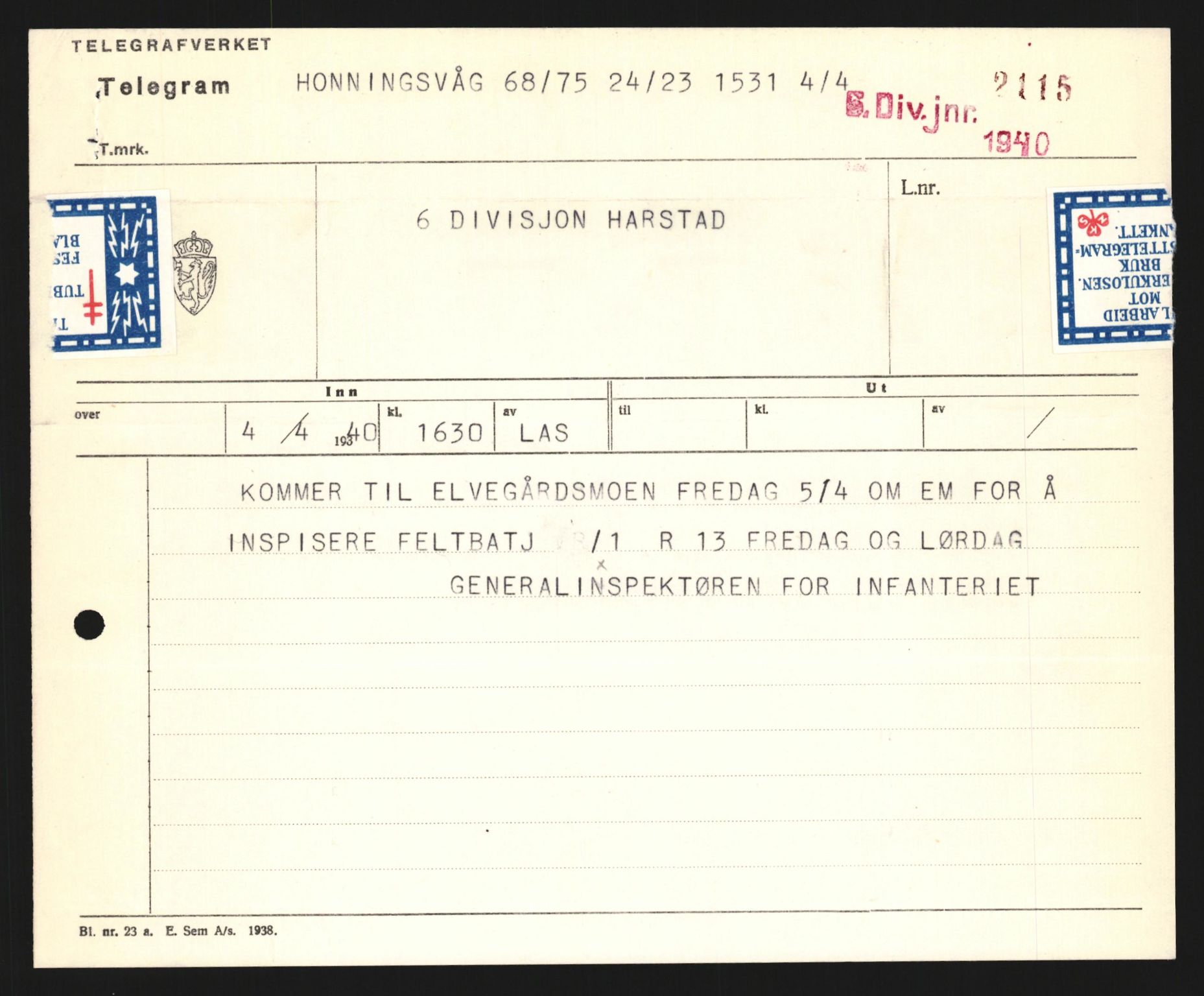 Forsvaret, Forsvarets krigshistoriske avdeling, AV/RA-RAFA-2017/Y/Yb/L0123: II-C-11-600  -  6. Divisjon med avdelinger, 1940, p. 122