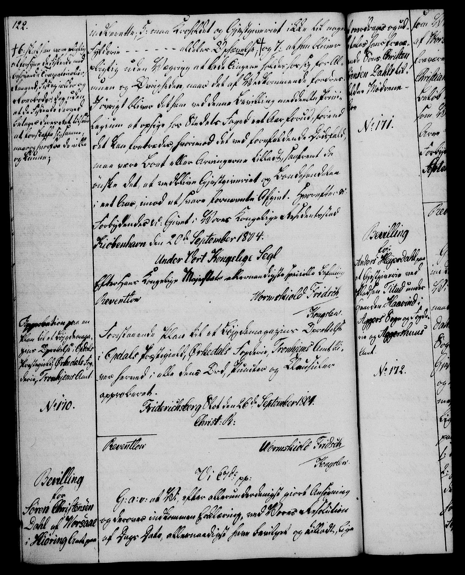 Rentekammeret, Kammerkanselliet, AV/RA-EA-3111/G/Gg/Gga/L0018: Norsk ekspedisjonsprotokoll med register (merket RK 53.18), 1804-1806, p. 122