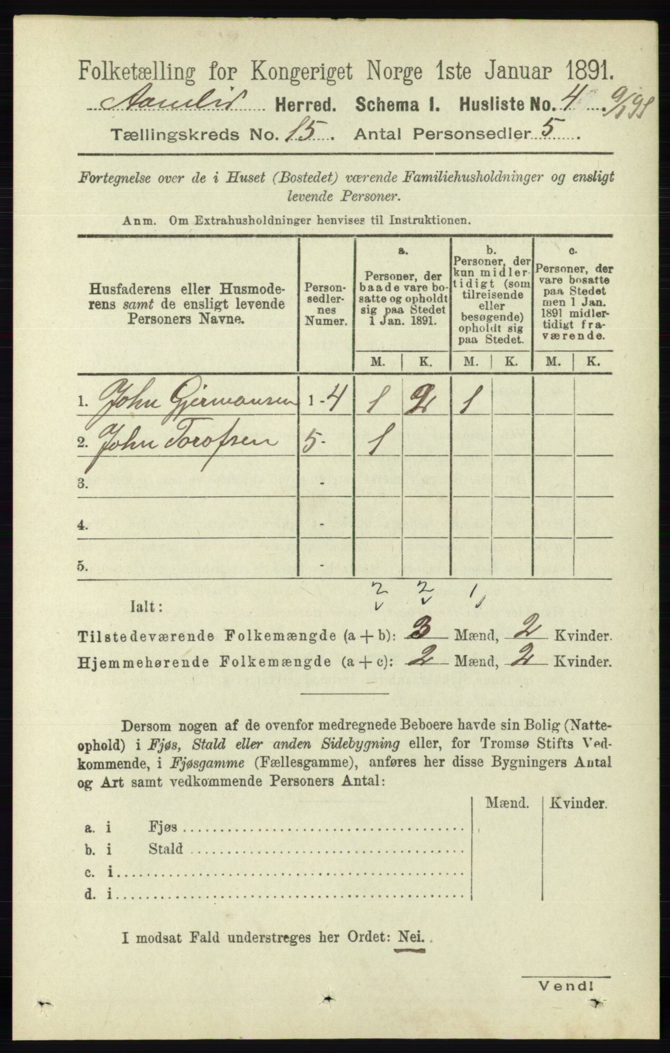 RA, 1891 census for 0929 Åmli, 1891, p. 2522