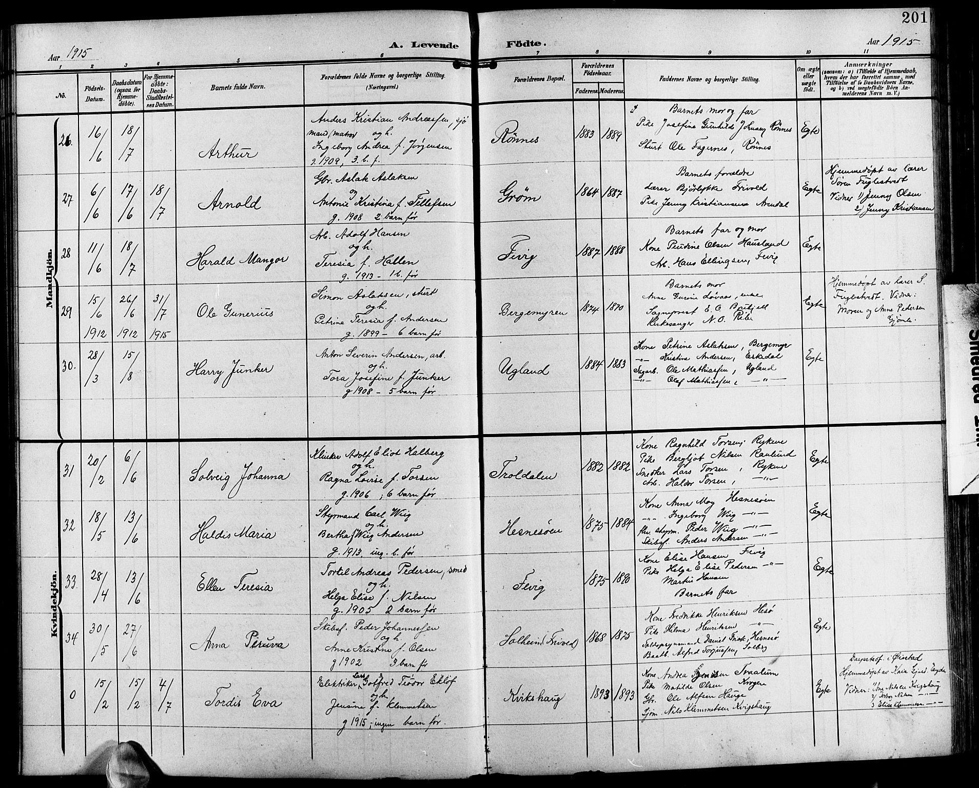 Fjære sokneprestkontor, AV/SAK-1111-0011/F/Fb/L0012: Parish register (copy) no. B 12, 1902-1925, p. 201