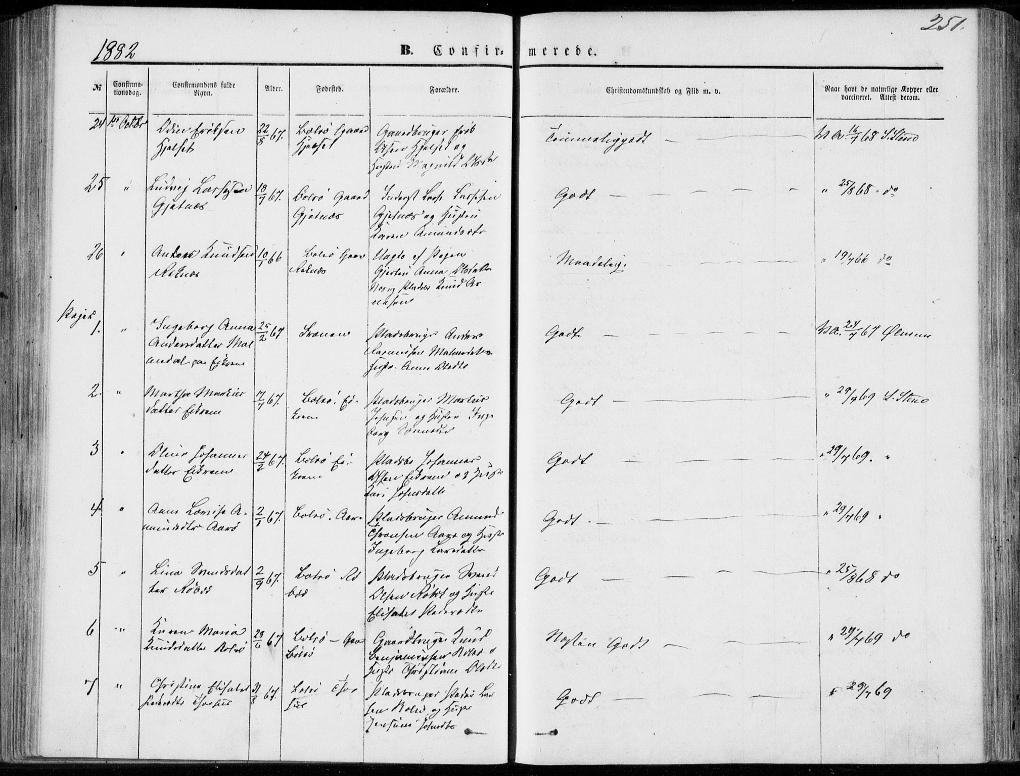 Ministerialprotokoller, klokkerbøker og fødselsregistre - Møre og Romsdal, AV/SAT-A-1454/555/L0655: Parish register (official) no. 555A05, 1869-1886, p. 251