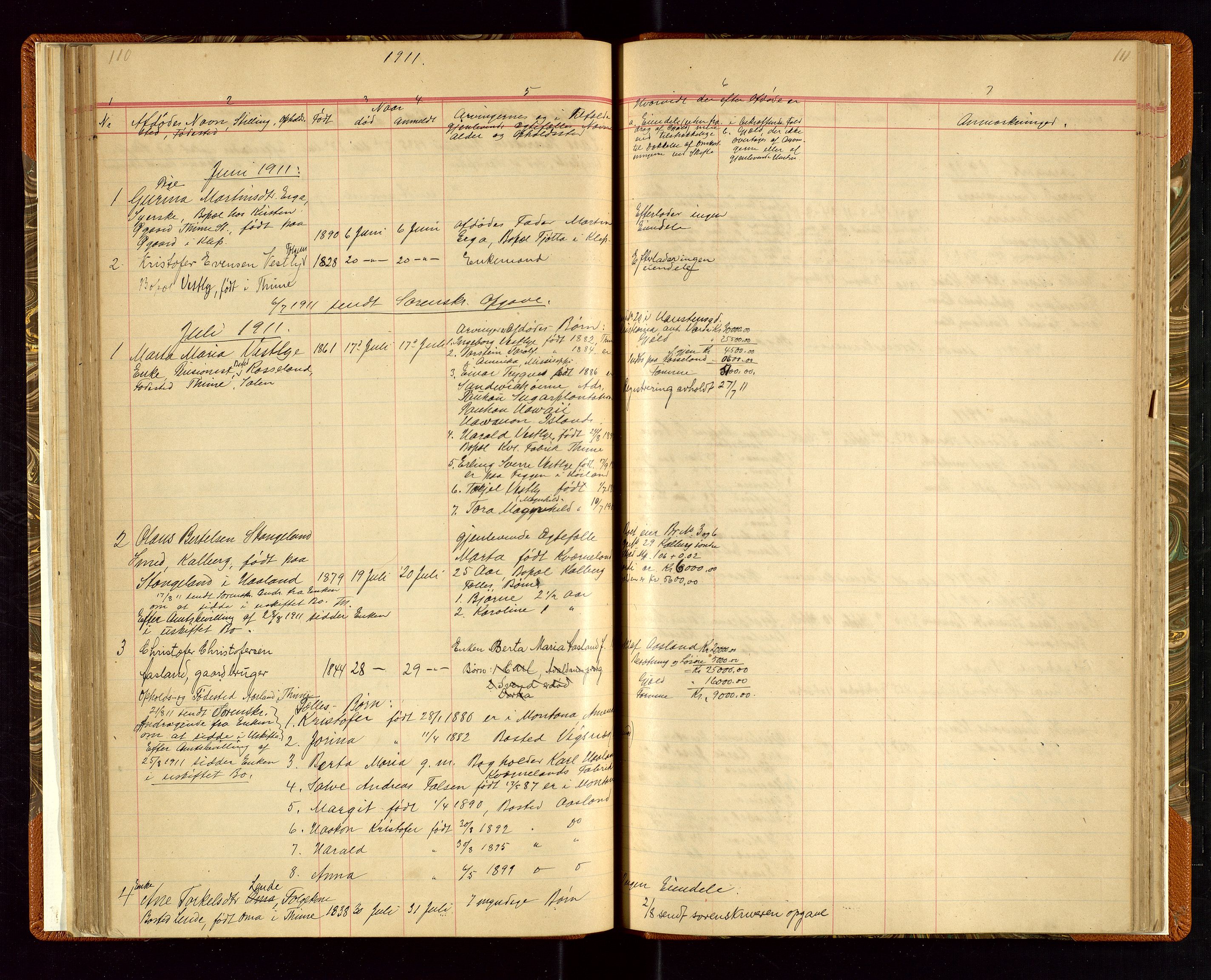 Time lensmannskontor, AV/SAST-A-100420/Gga/L0001: Dødsfallprotokoll m/alfabetisk register, 1880-1921, p. 110-111