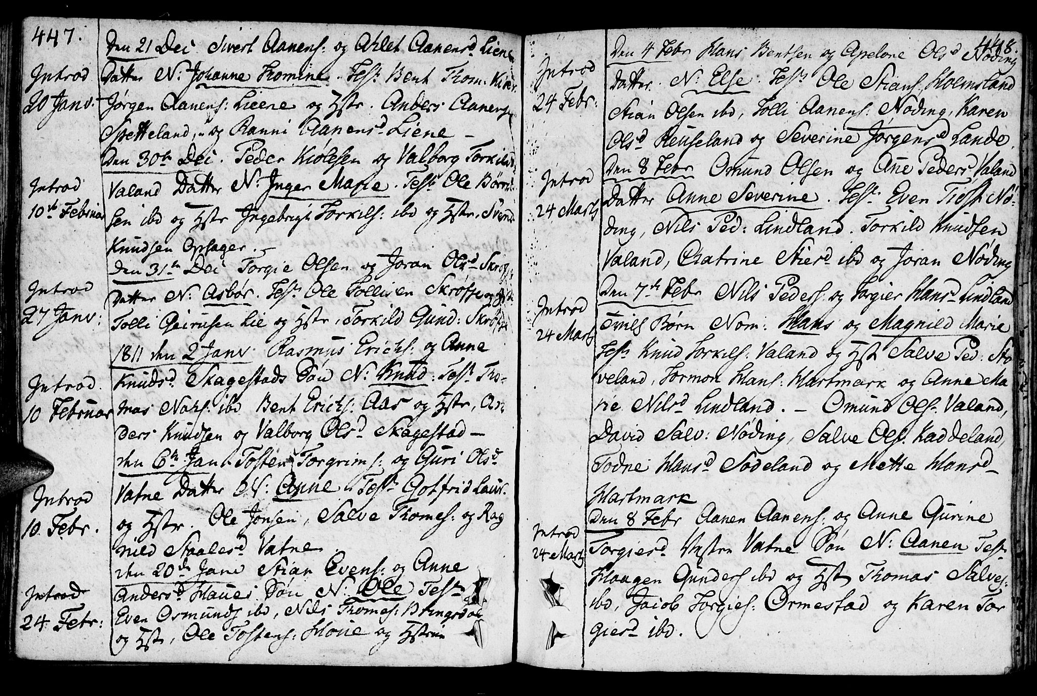 Holum sokneprestkontor, SAK/1111-0022/F/Fa/Faa/L0003: Parish register (official) no. A 3, 1780-1821, p. 447-448