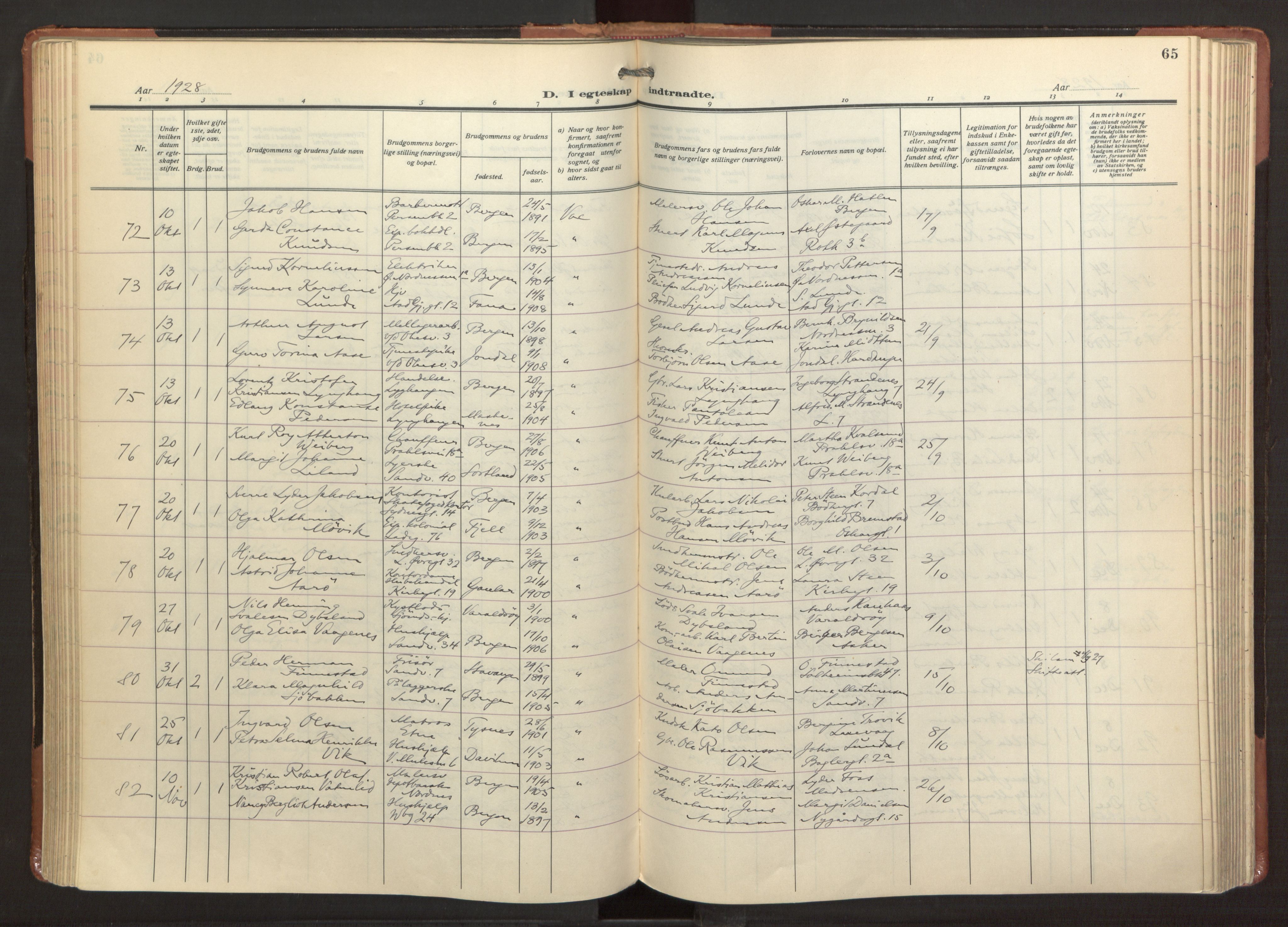 Sandviken Sokneprestembete, AV/SAB-A-77601/H/Ha/L0016: Parish register (official) no. D 3, 1923-1940, p. 65