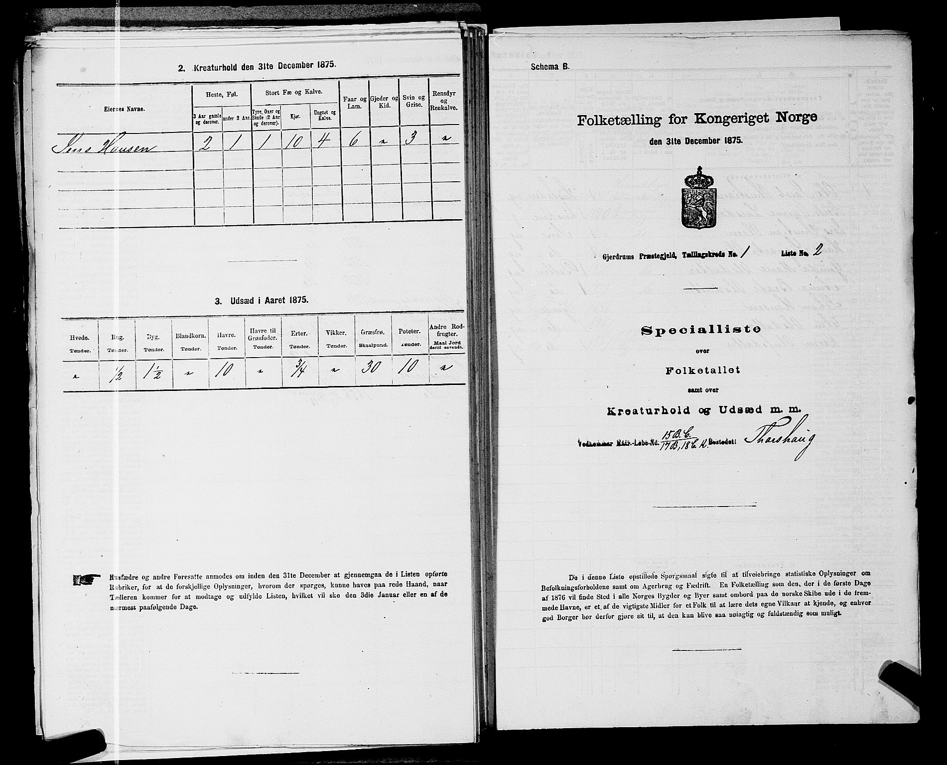 RA, 1875 census for 0234P Gjerdrum, 1875, p. 151