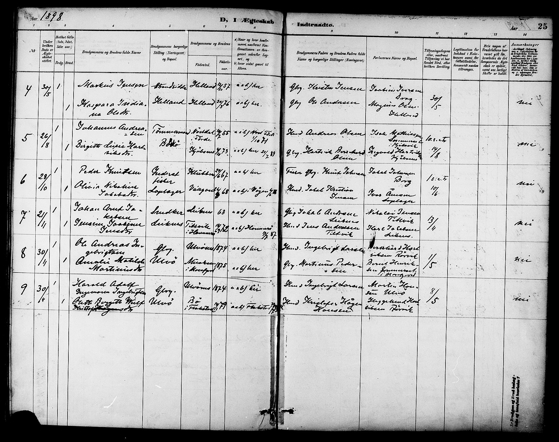 Ministerialprotokoller, klokkerbøker og fødselsregistre - Nordland, AV/SAT-A-1459/861/L0870: Parish register (official) no. 861A05, 1889-1903, p. 25