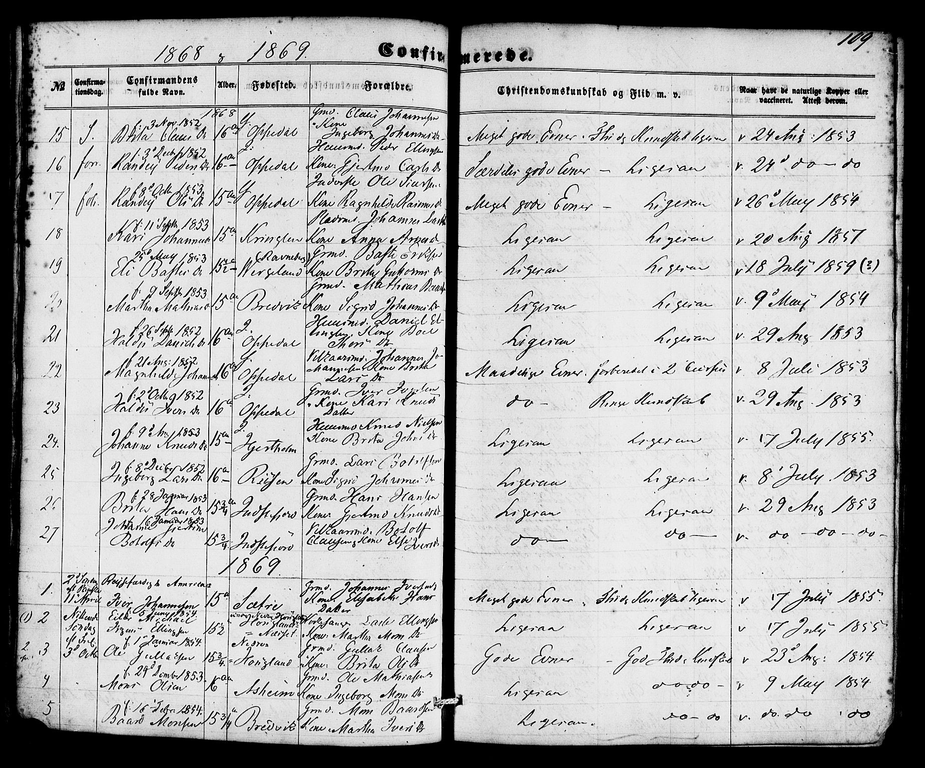 Gulen sokneprestembete, SAB/A-80201/H/Haa/Haac/L0001: Parish register (official) no. C 1, 1859-1881, p. 109