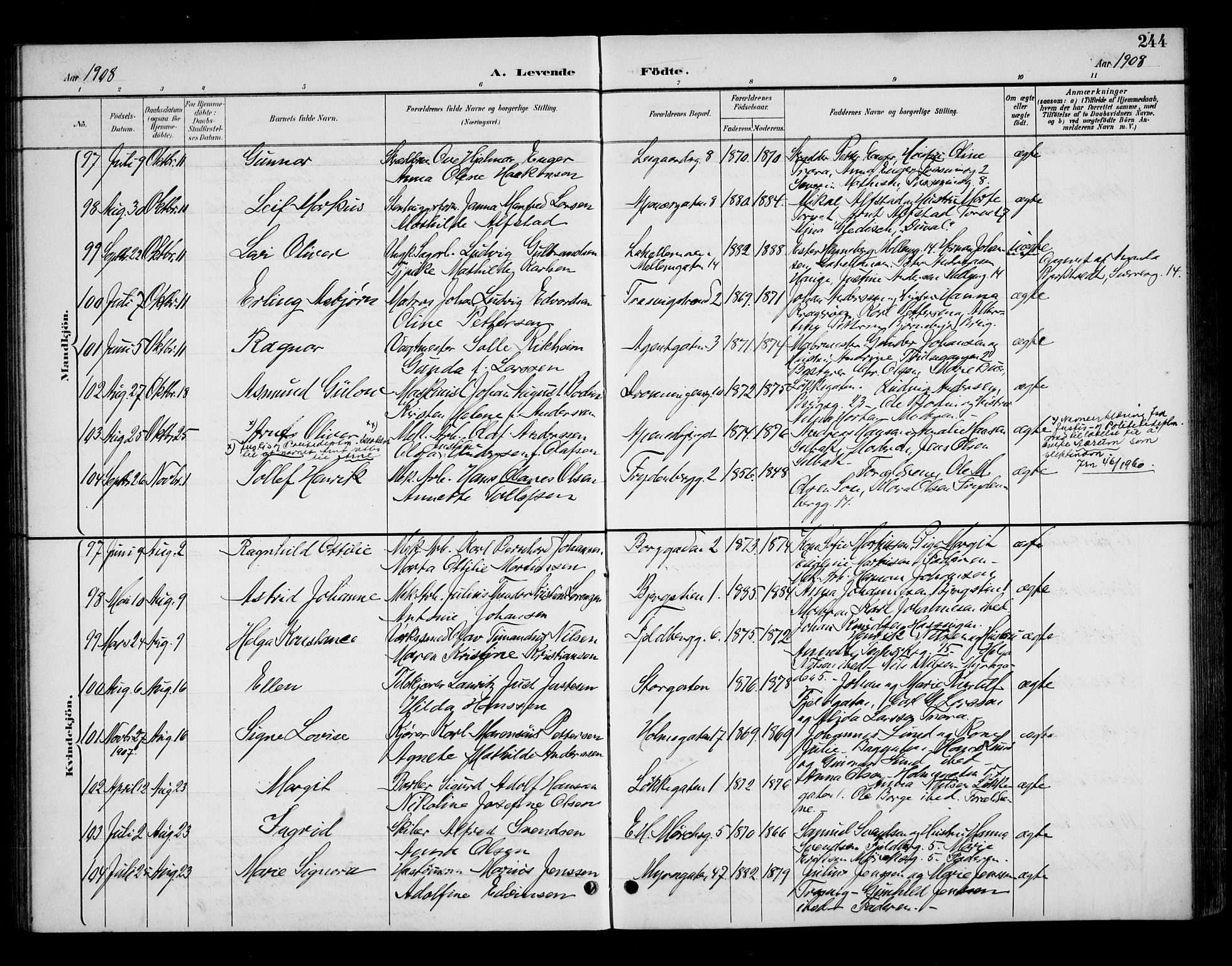 Fredrikstad domkirkes prestekontor Kirkebøker, AV/SAO-A-10906/G/Ga/L0002: Parish register (copy) no. 2, 1894-1918, p. 244