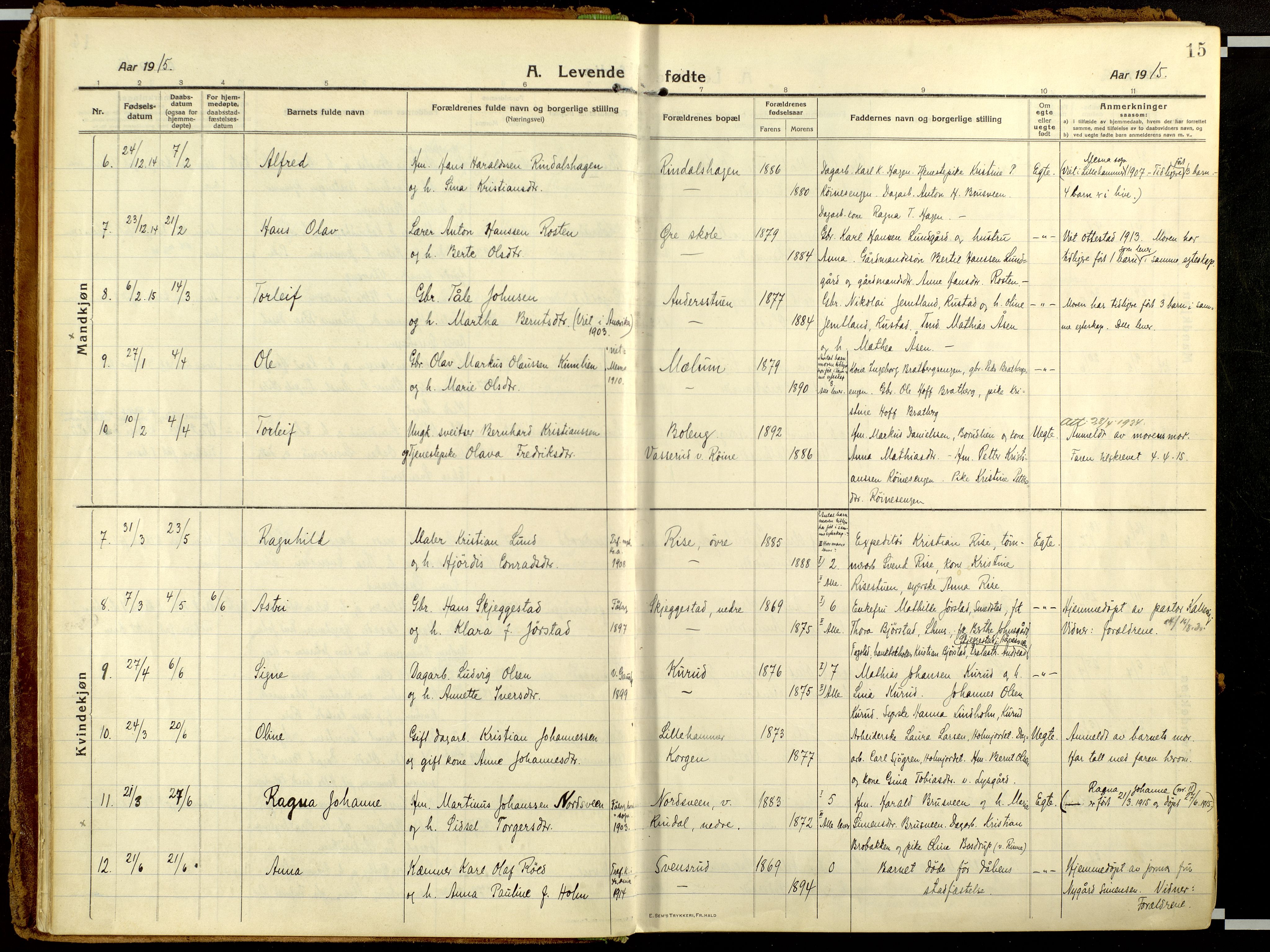 Fåberg prestekontor, AV/SAH-PREST-086/H/Ha/Haa/L0013: Parish register (official) no. 13, 1913-1928, p. 15