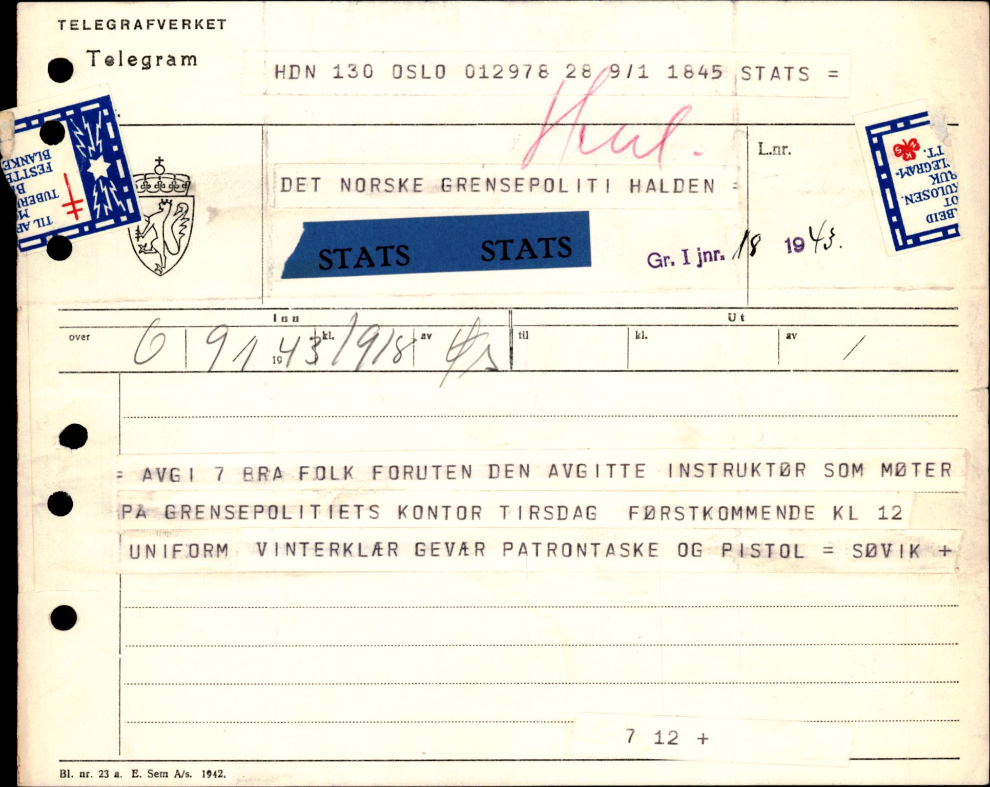 Forsvarets Overkommando. 2 kontor. Arkiv 11.4. Spredte tyske arkivsaker, AV/RA-RAFA-7031/D/Dar/Darc/L0006: BdSN, 1942-1945, p. 11