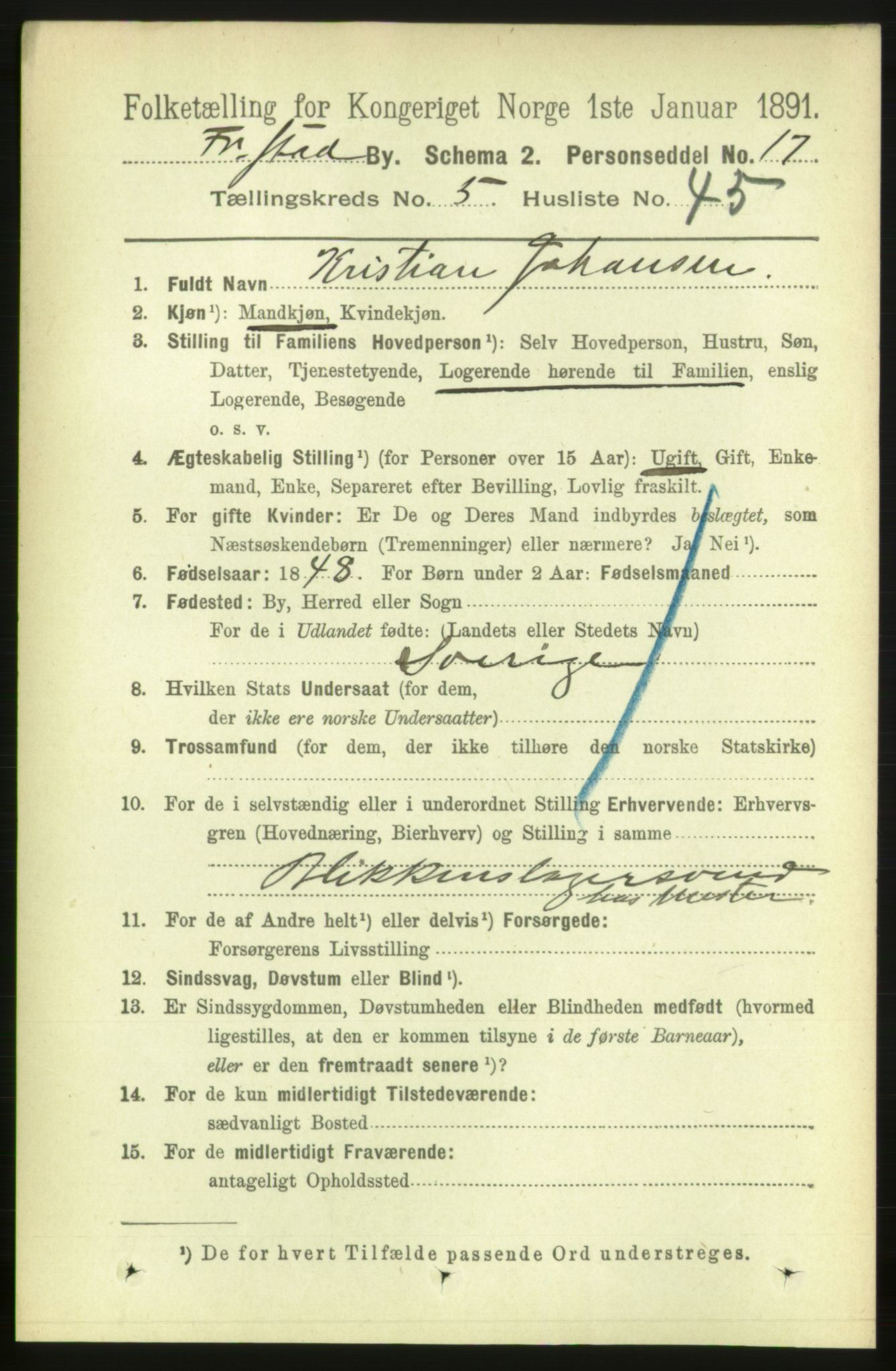 RA, 1891 census for 0103 Fredrikstad, 1891, p. 7227