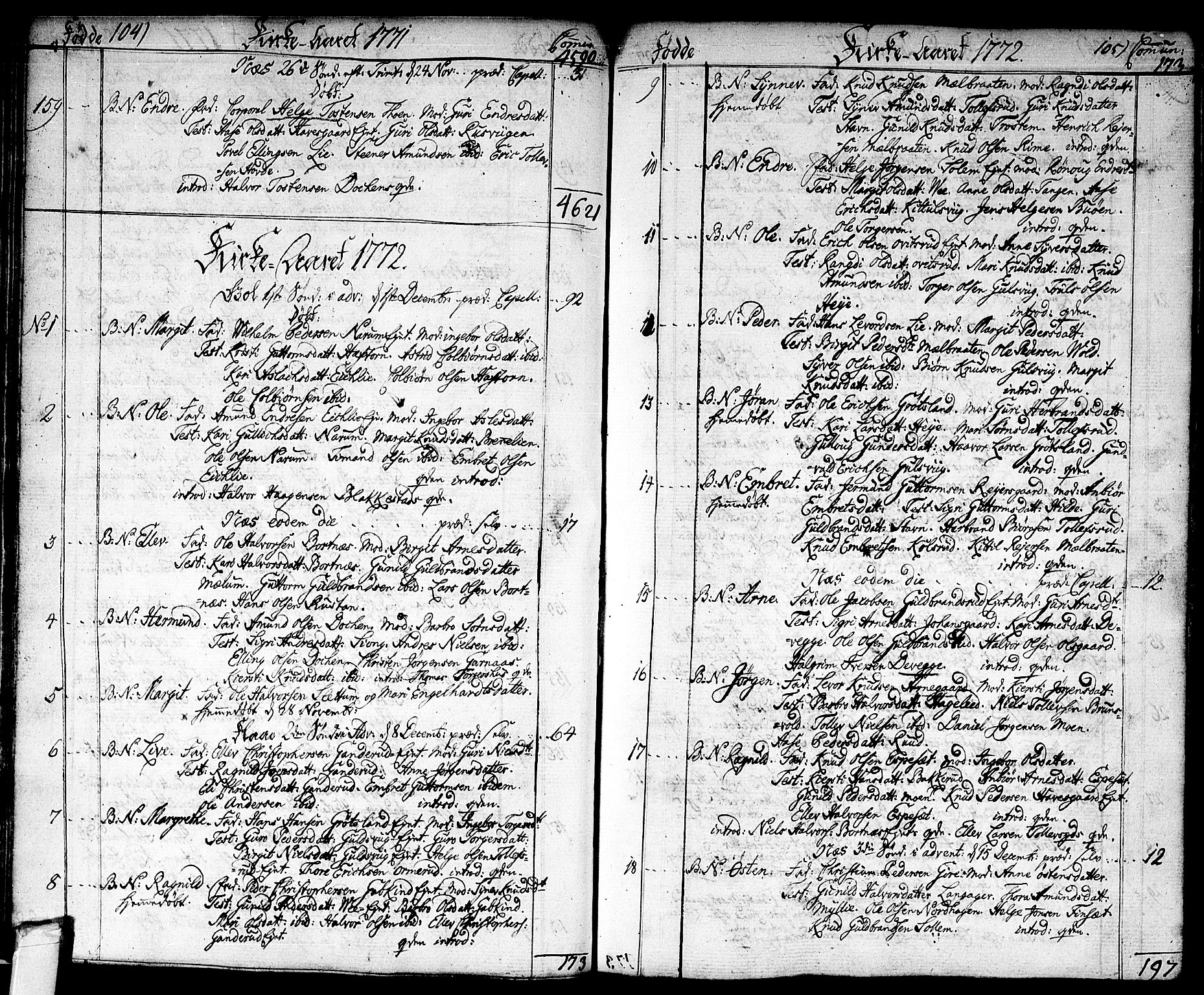 Nes kirkebøker, AV/SAKO-A-236/F/Fa/L0004: Parish register (official) no. 4, 1764-1786, p. 104-105