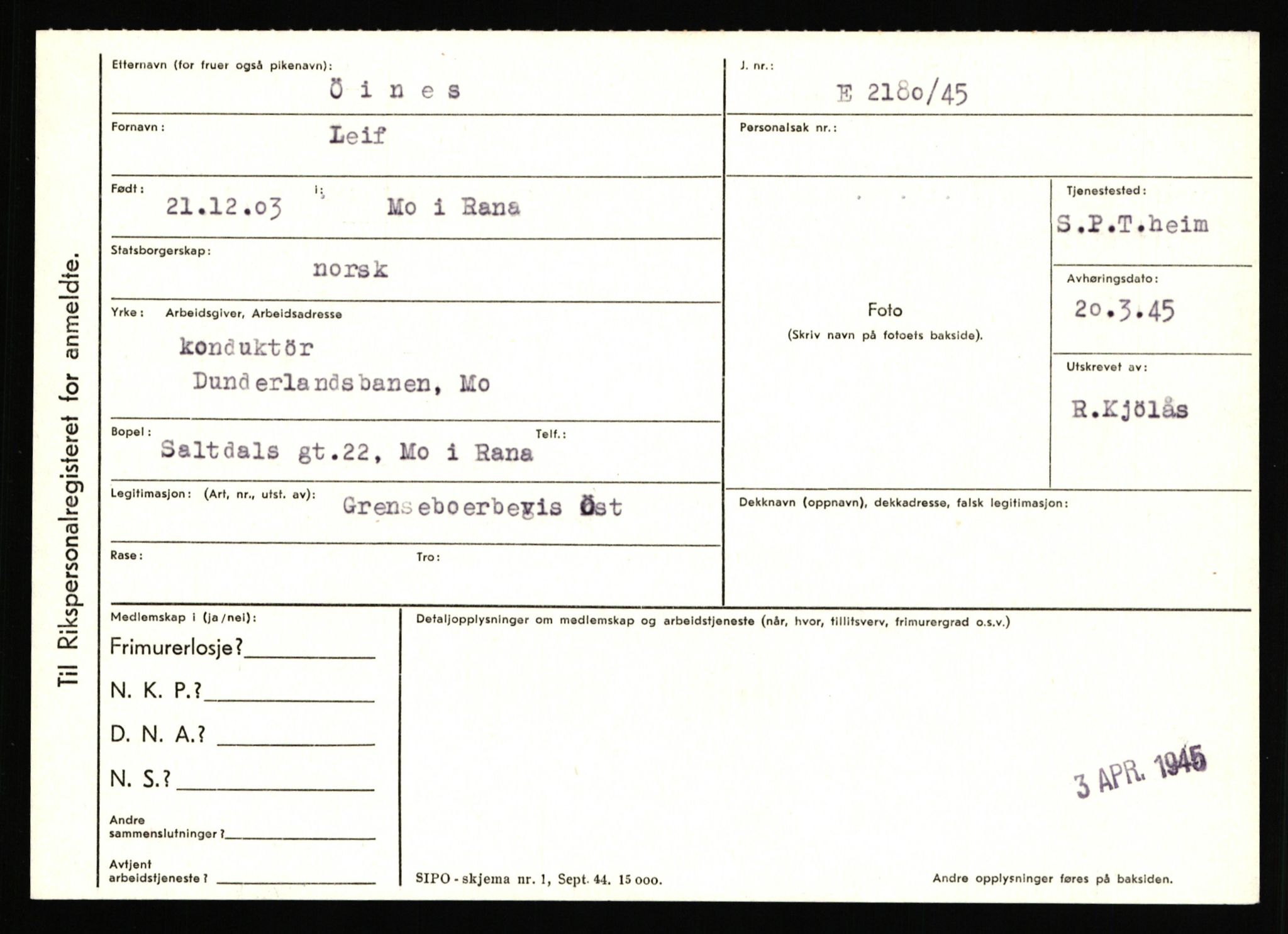 Statspolitiet - Hovedkontoret / Osloavdelingen, AV/RA-S-1329/C/Ca/L0016: Uberg - Øystese, 1943-1945, p. 3570