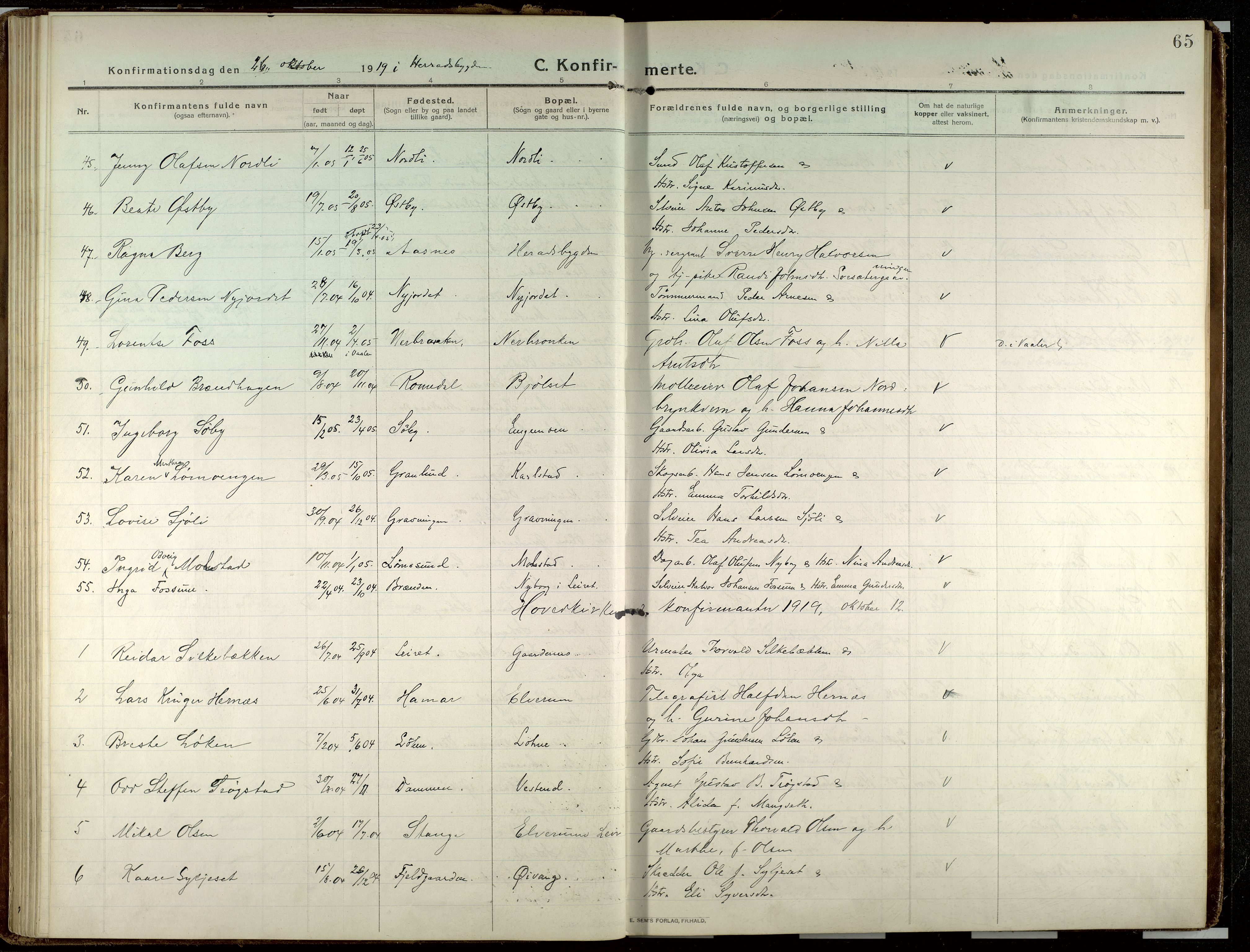 Elverum prestekontor, AV/SAH-PREST-044/H/Ha/Haa/L0023: Parish register (official) no. 23, 1914-1929, p. 65