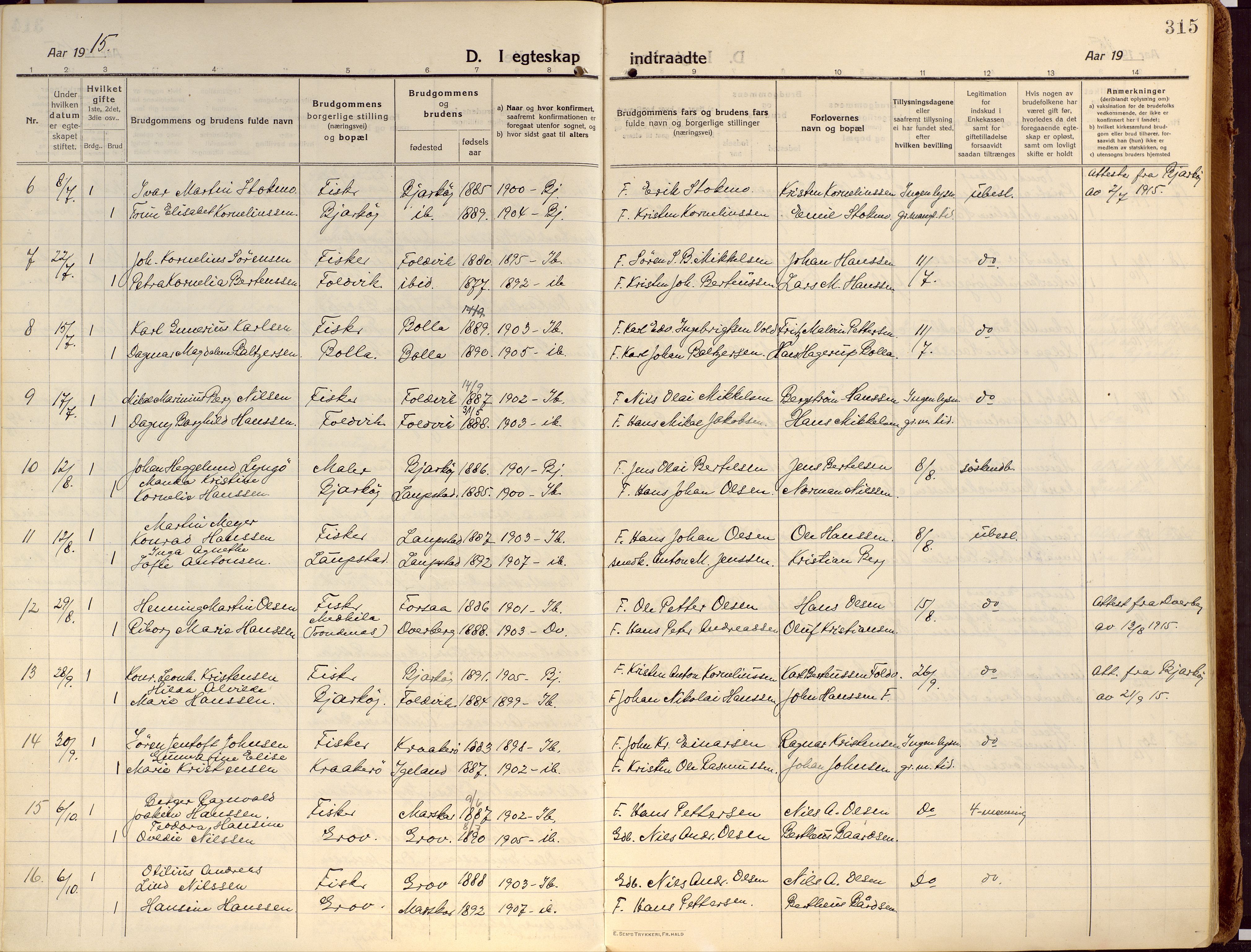 Ibestad sokneprestembete, AV/SATØ-S-0077/H/Ha/Haa/L0018kirke: Parish register (official) no. 18, 1915-1929, p. 315