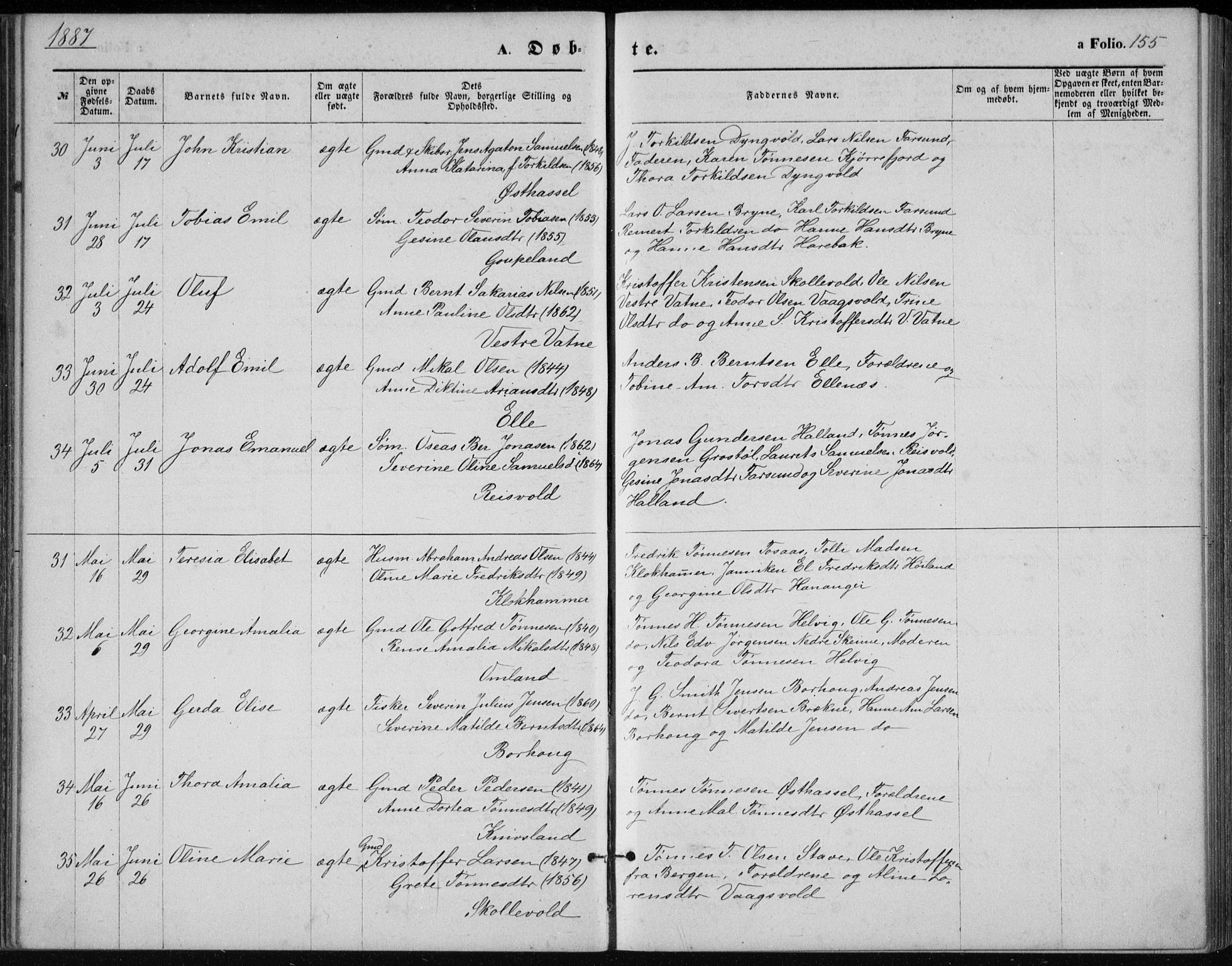 Lista sokneprestkontor, AV/SAK-1111-0027/F/Fb/L0004: Parish register (copy) no. B 4, 1877-1891, p. 155