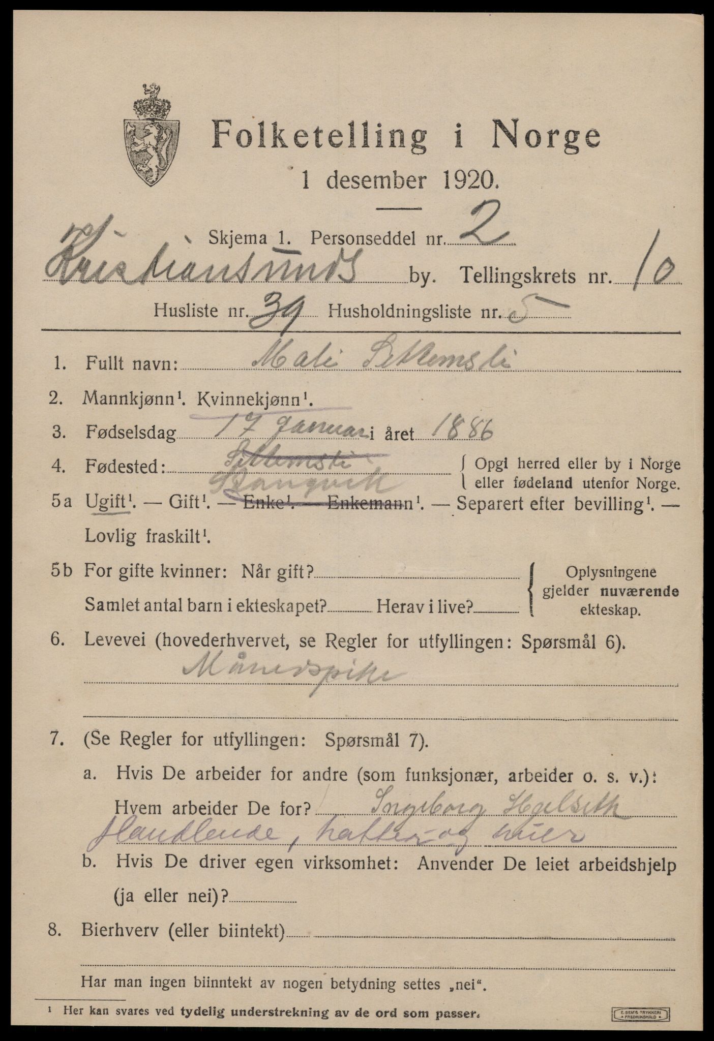 SAT, 1920 census for Kristiansund, 1920, p. 23855