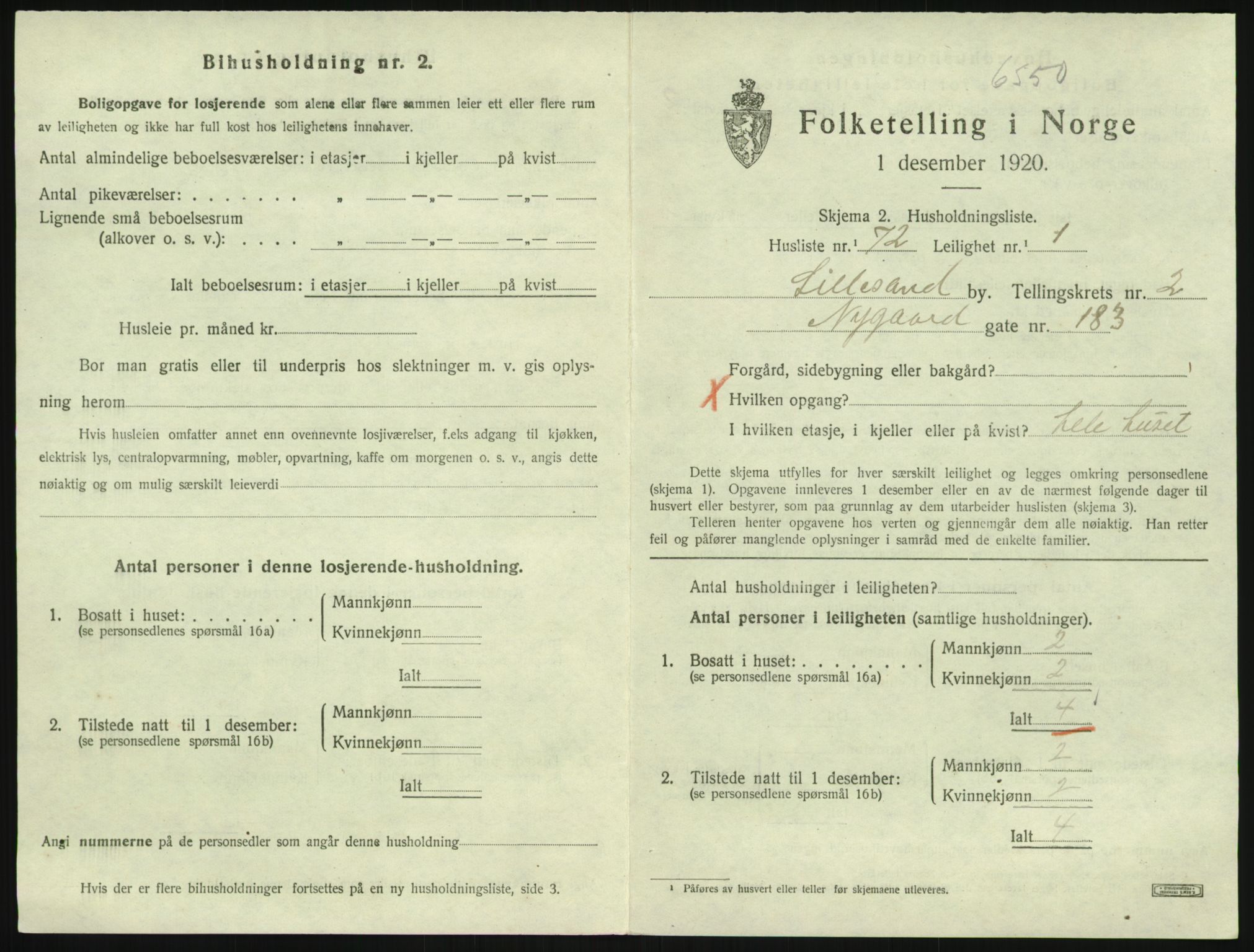 SAK, 1920 census for Lillesand, 1920, p. 1021