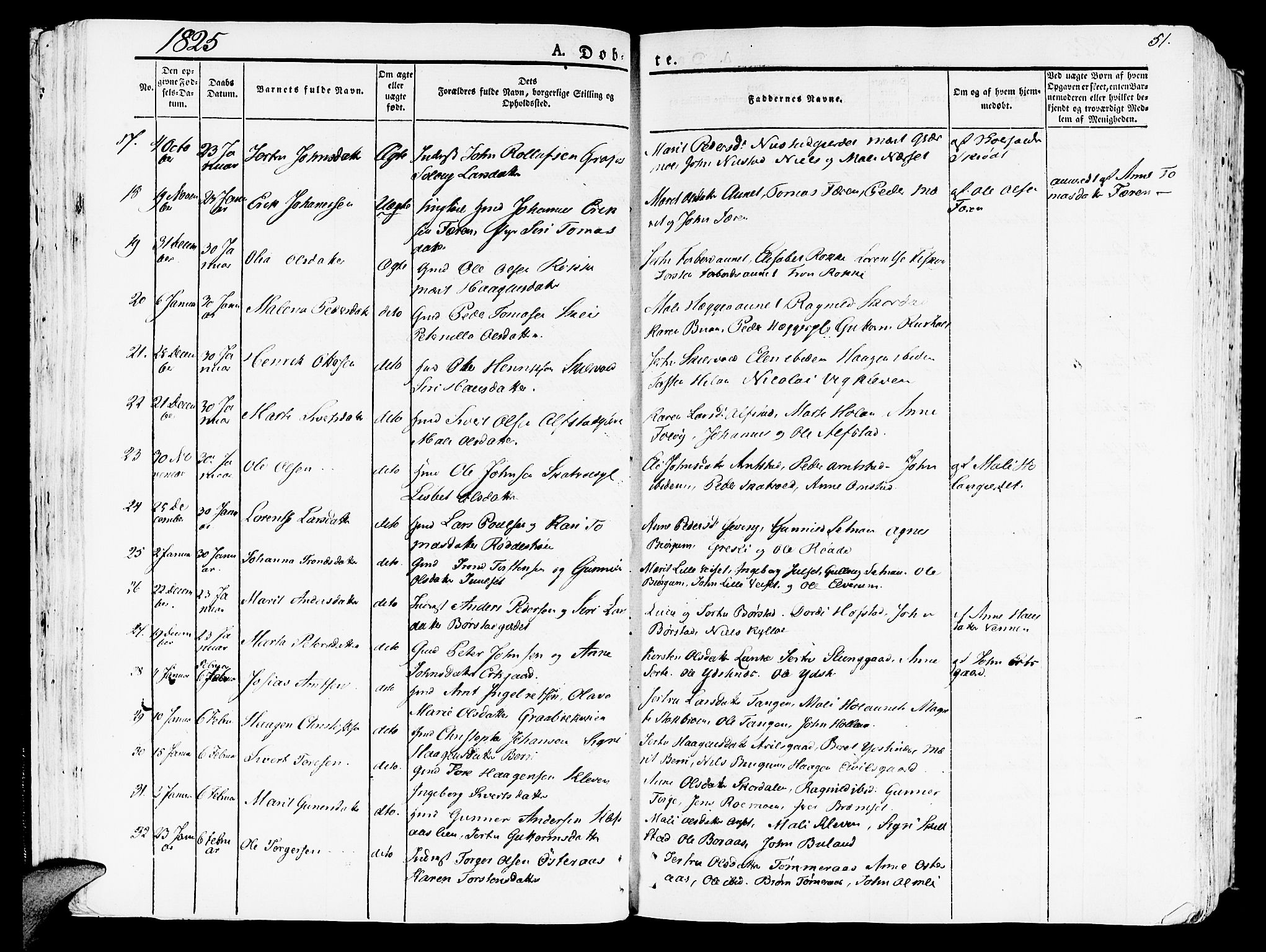 Ministerialprotokoller, klokkerbøker og fødselsregistre - Nord-Trøndelag, SAT/A-1458/709/L0070: Parish register (official) no. 709A10, 1820-1832, p. 51