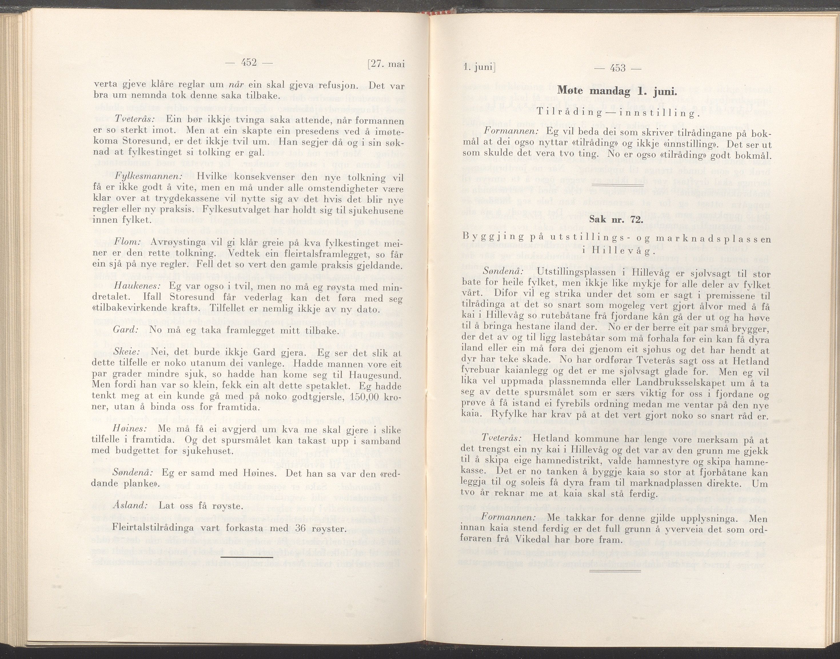 Rogaland fylkeskommune - Fylkesrådmannen , IKAR/A-900/A/Aa/Aaa/L0056: Møtebok , 1937, p. 452-453