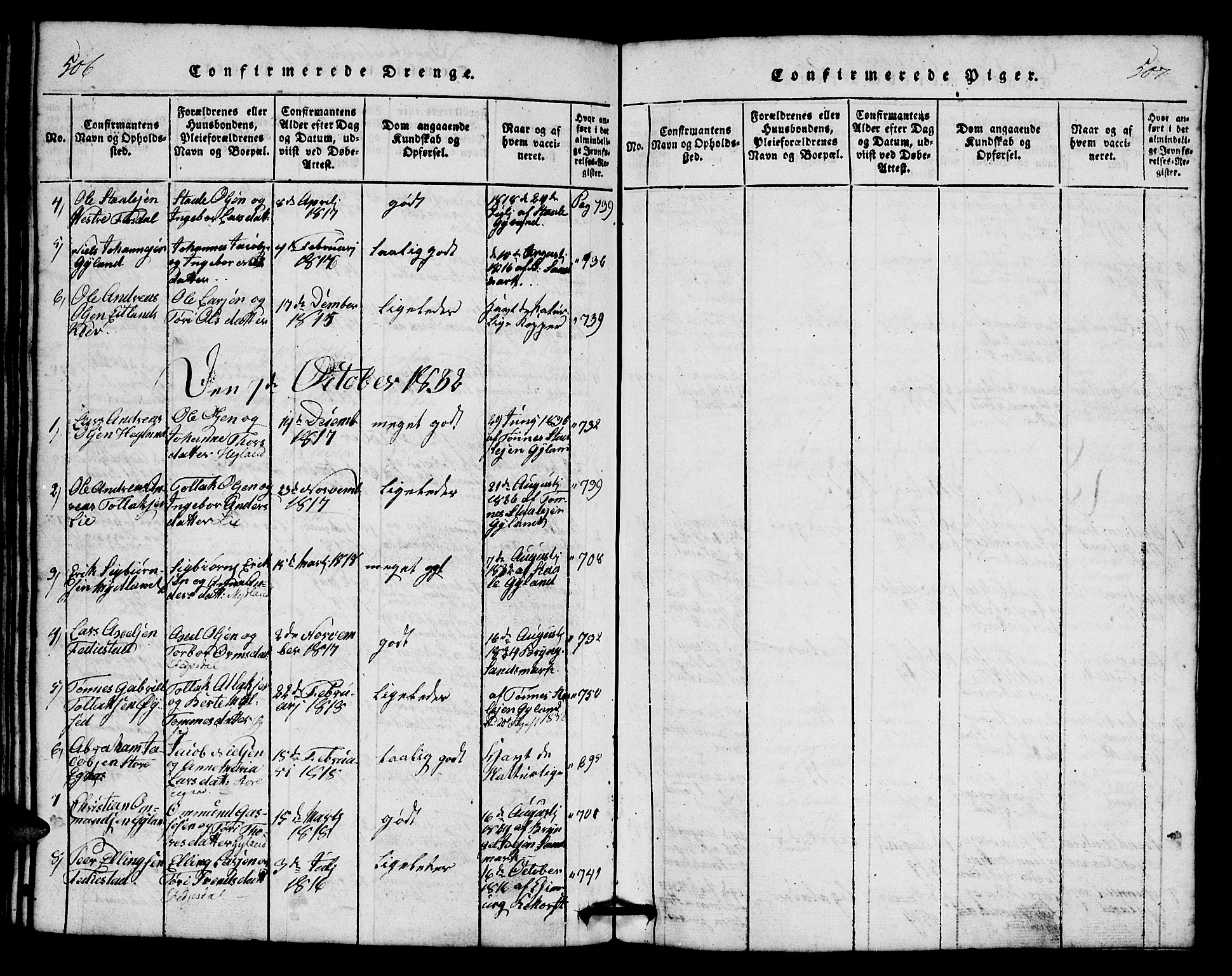 Bakke sokneprestkontor, SAK/1111-0002/F/Fb/Fbb/L0001: Parish register (copy) no. B 1, 1815-1835, p. 506-507