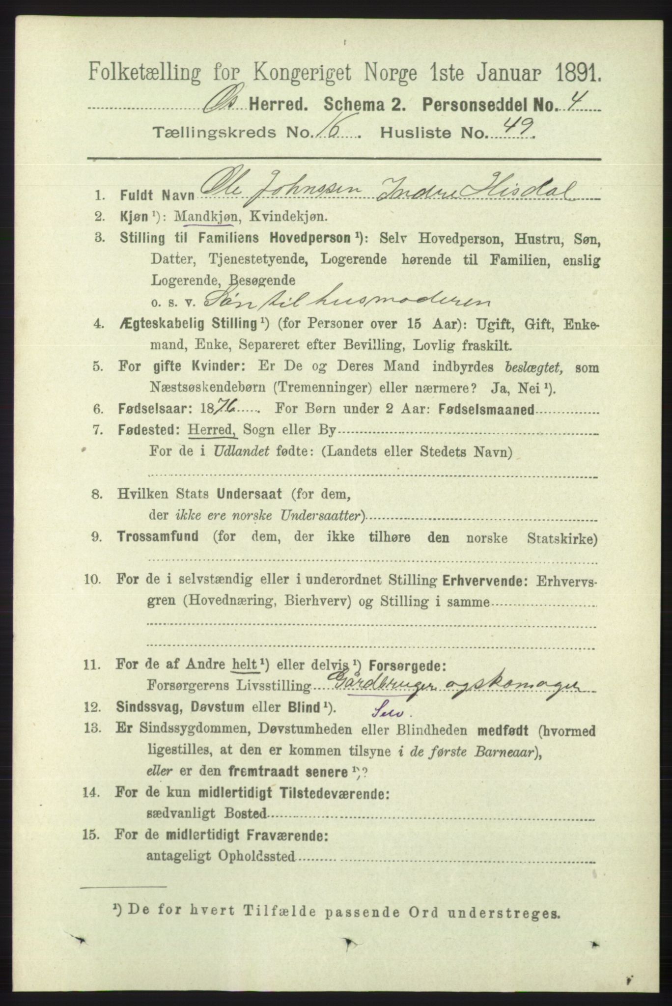 RA, 1891 census for 1243 Os, 1891, p. 3688