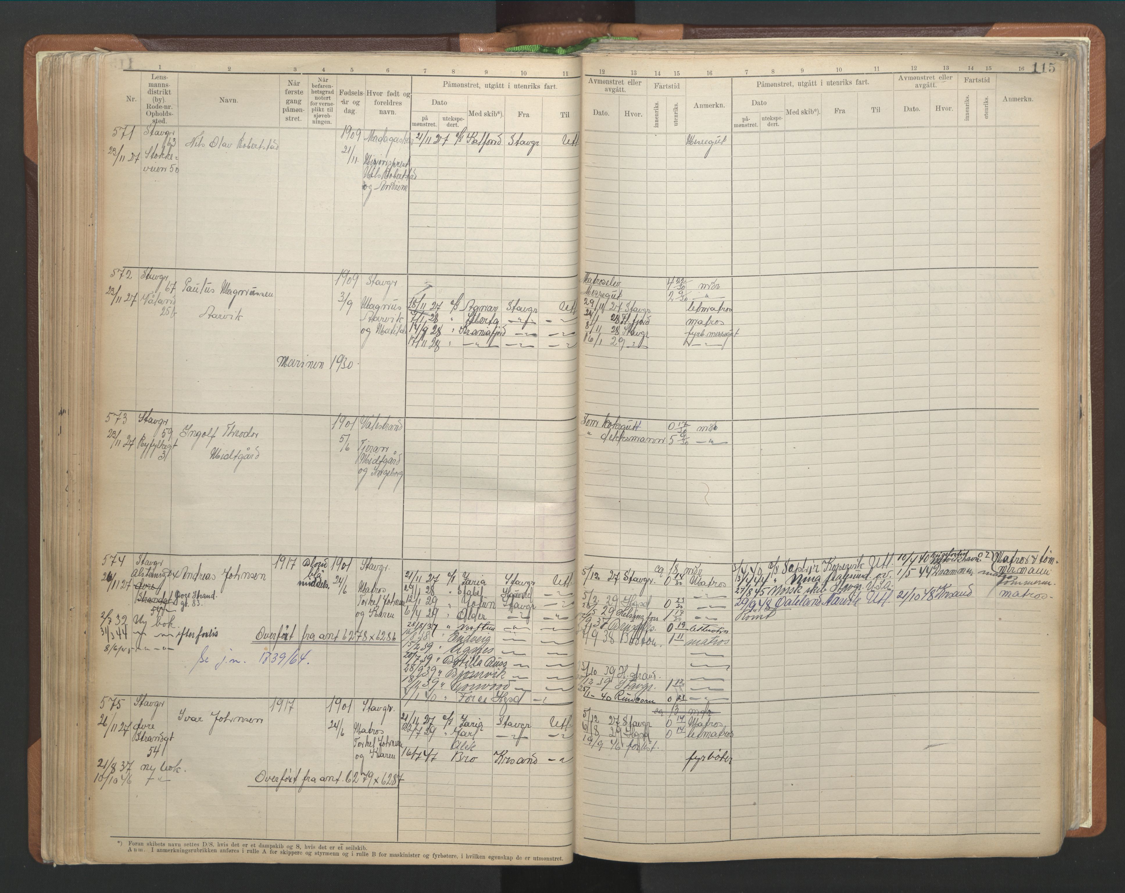 Stavanger sjømannskontor, AV/SAST-A-102006/F/Fb/Fbb/L0013: Sjøfartshovedrulle A, patentnr. 1-1495 (del 1), 1921-1933, p. 121