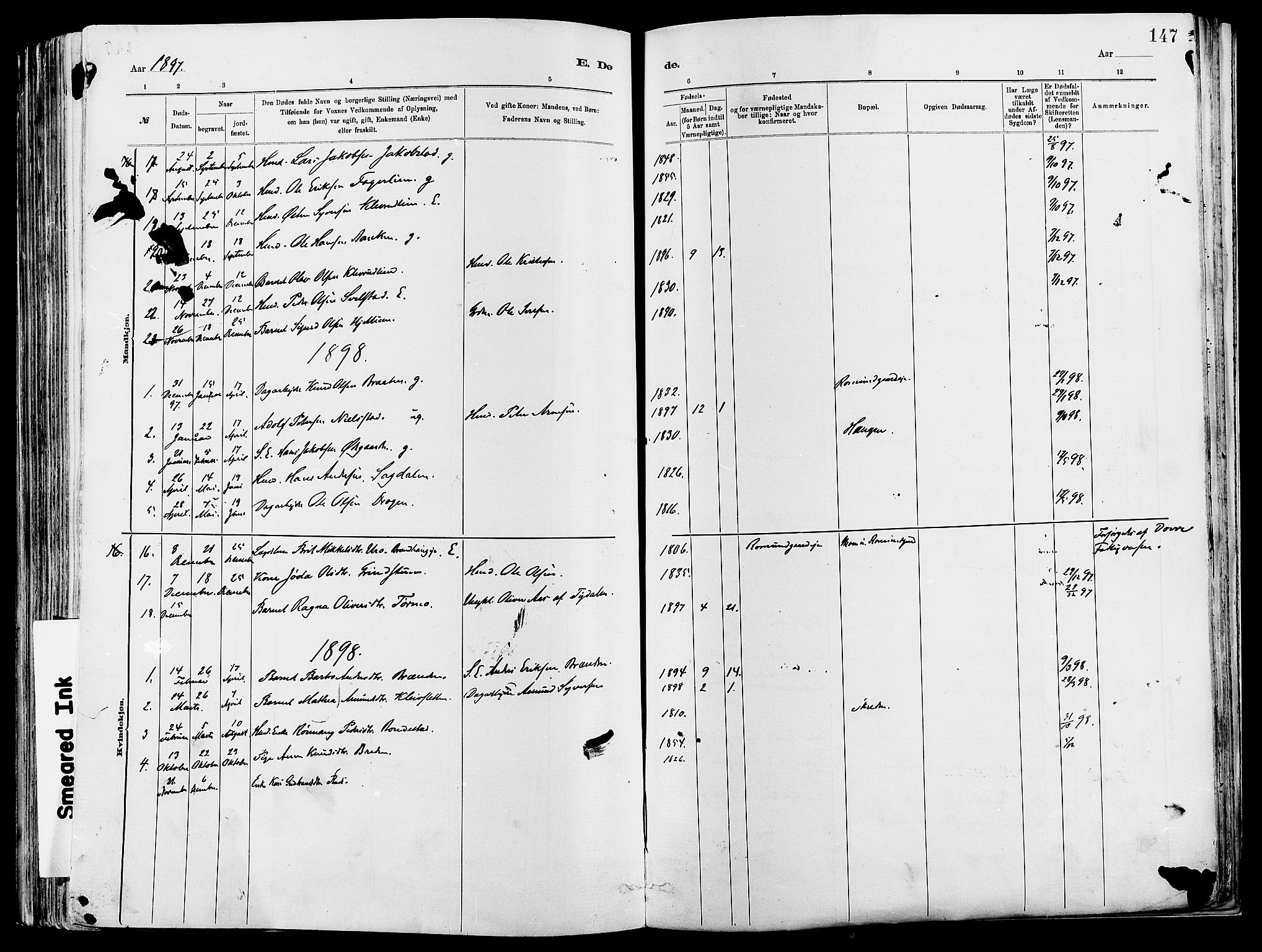 Vågå prestekontor, SAH/PREST-076/H/Ha/Haa/L0008: Parish register (official) no. 8, 1886-1904, p. 147