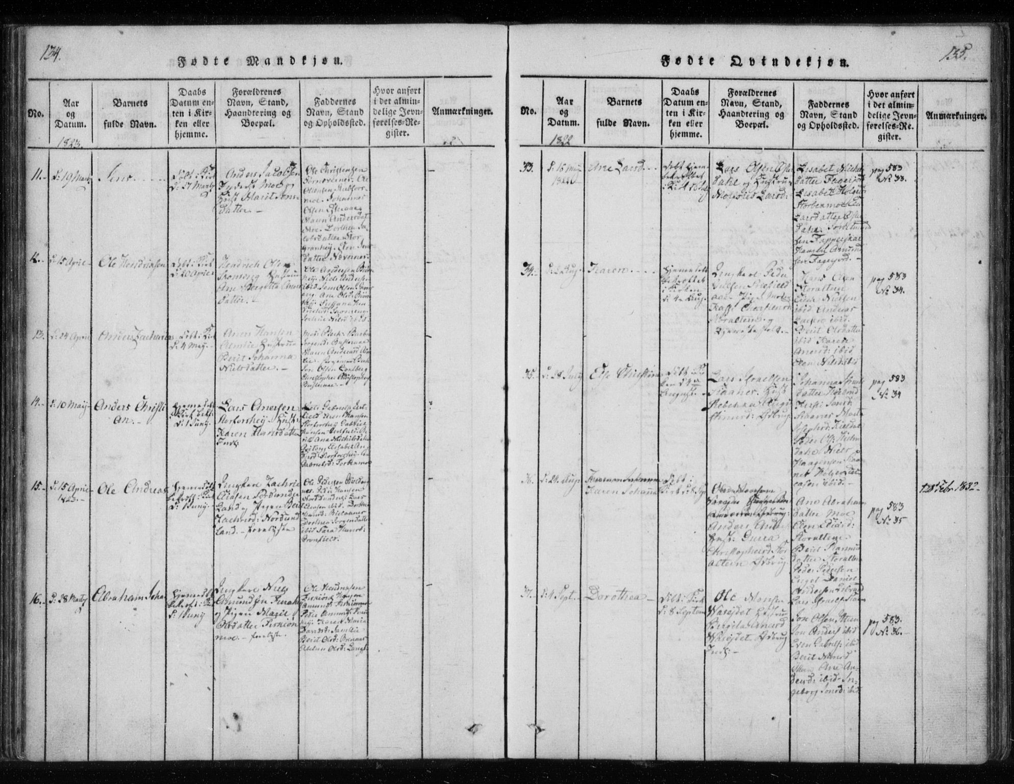 Ministerialprotokoller, klokkerbøker og fødselsregistre - Nordland, SAT/A-1459/825/L0353: Parish register (official) no. 825A07, 1820-1826, p. 134-135