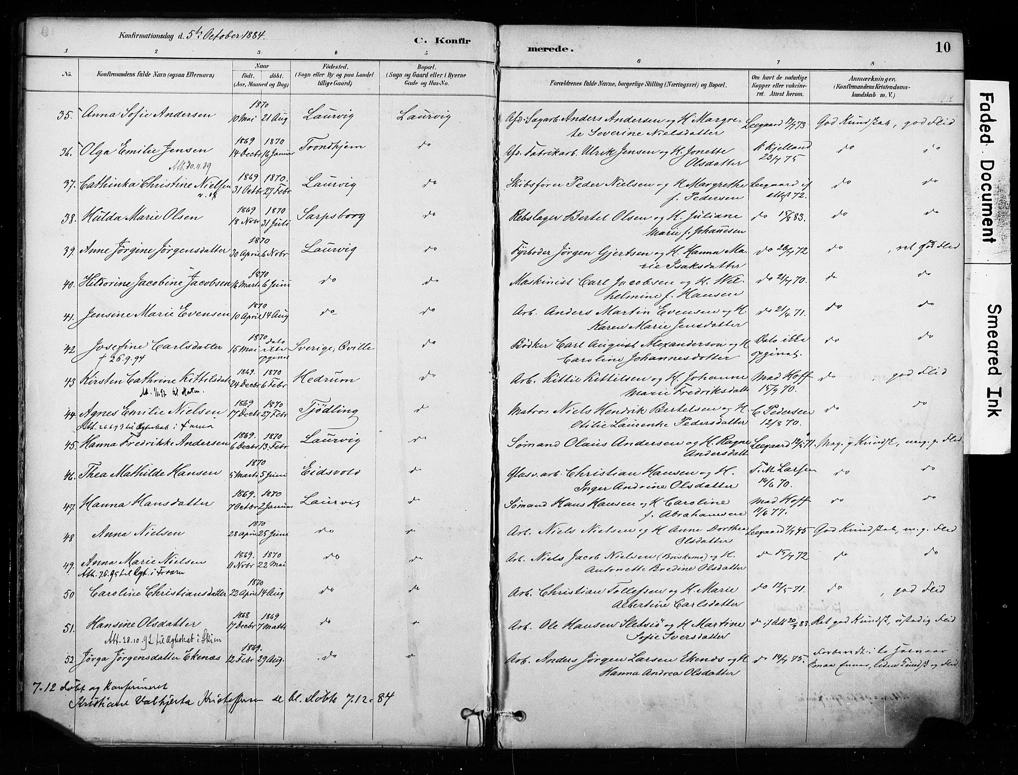 Larvik kirkebøker, AV/SAKO-A-352/F/Fa/L0008: Parish register (official) no. I 8, 1884-1902, p. 10