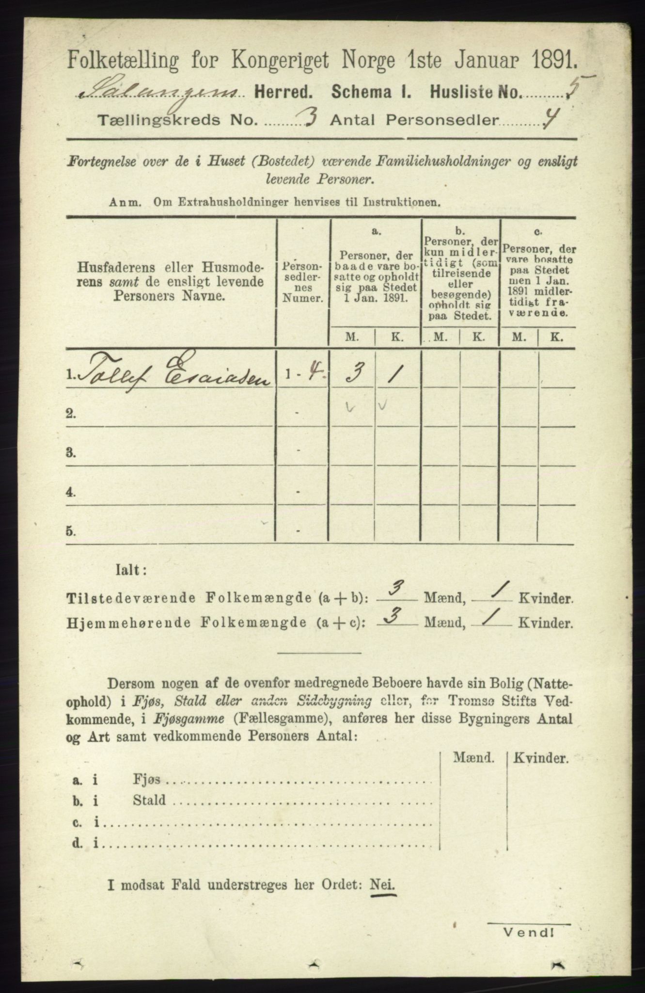 RA, 1891 census for 1921 Salangen, 1891, p. 1151