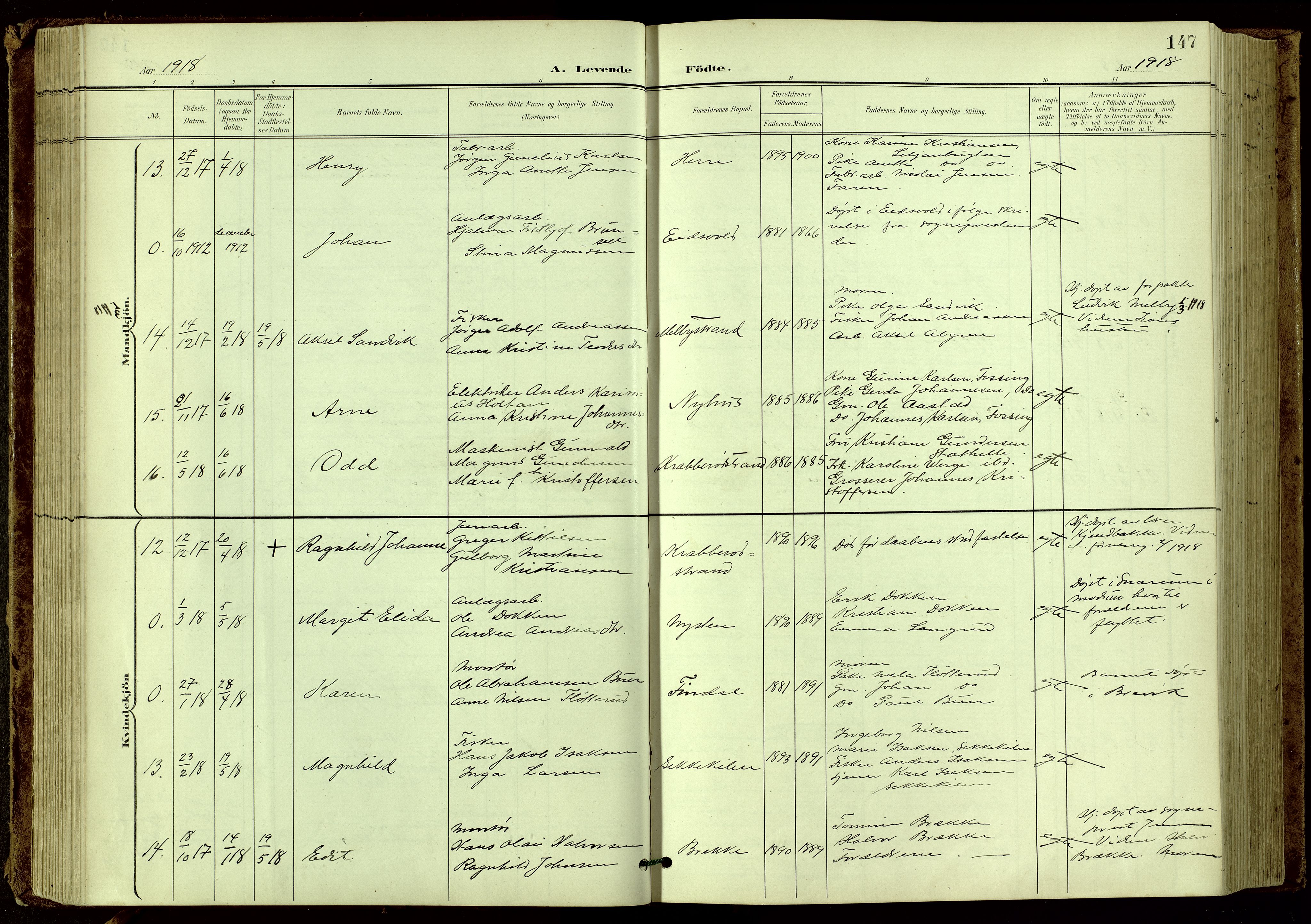 Bamble kirkebøker, AV/SAKO-A-253/G/Ga/L0010: Parish register (copy) no. I 10, 1901-1919, p. 147