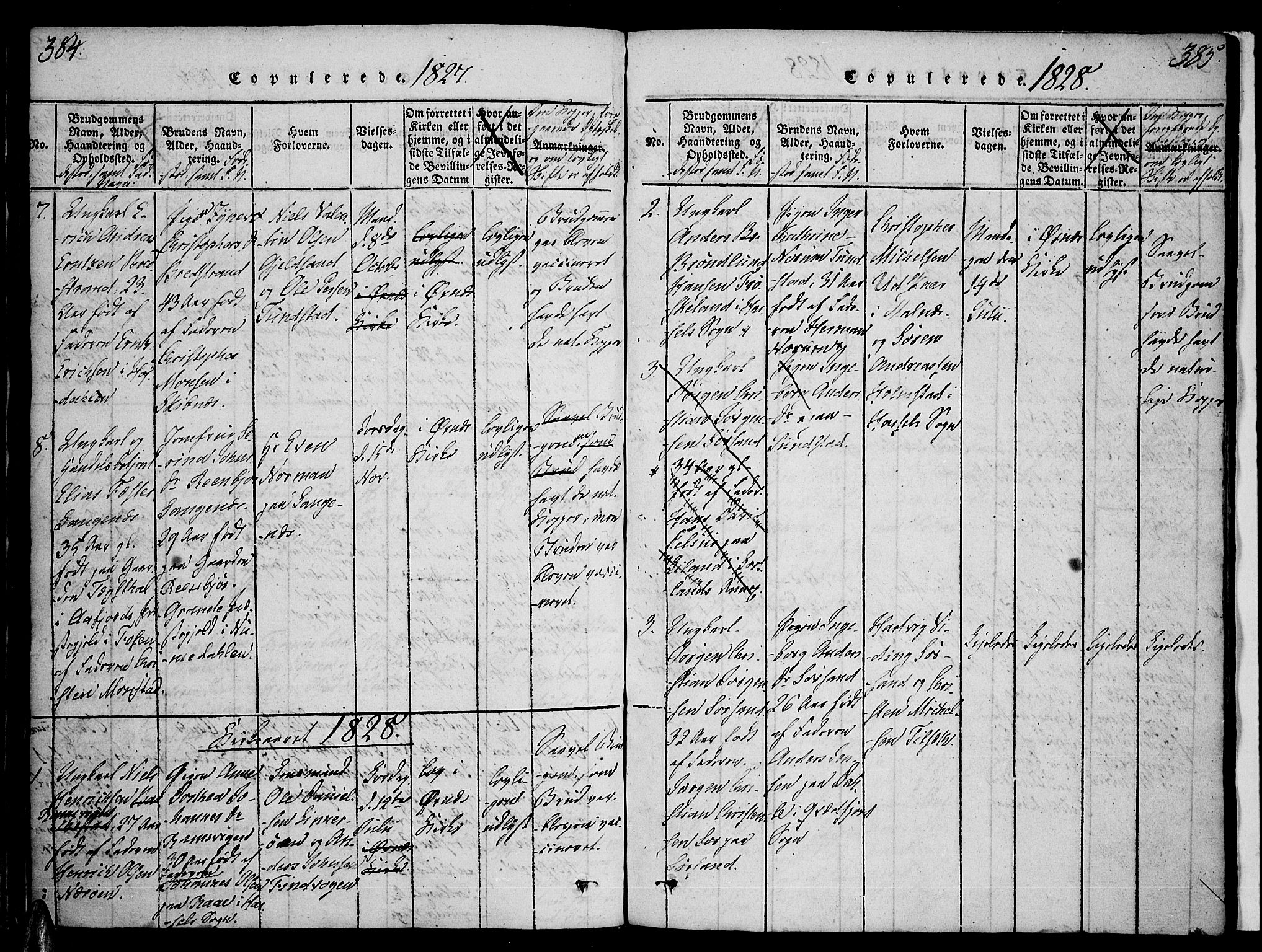 Ministerialprotokoller, klokkerbøker og fødselsregistre - Nordland, SAT/A-1459/893/L1331: Parish register (official) no. 893A04, 1820-1840, p. 384-385