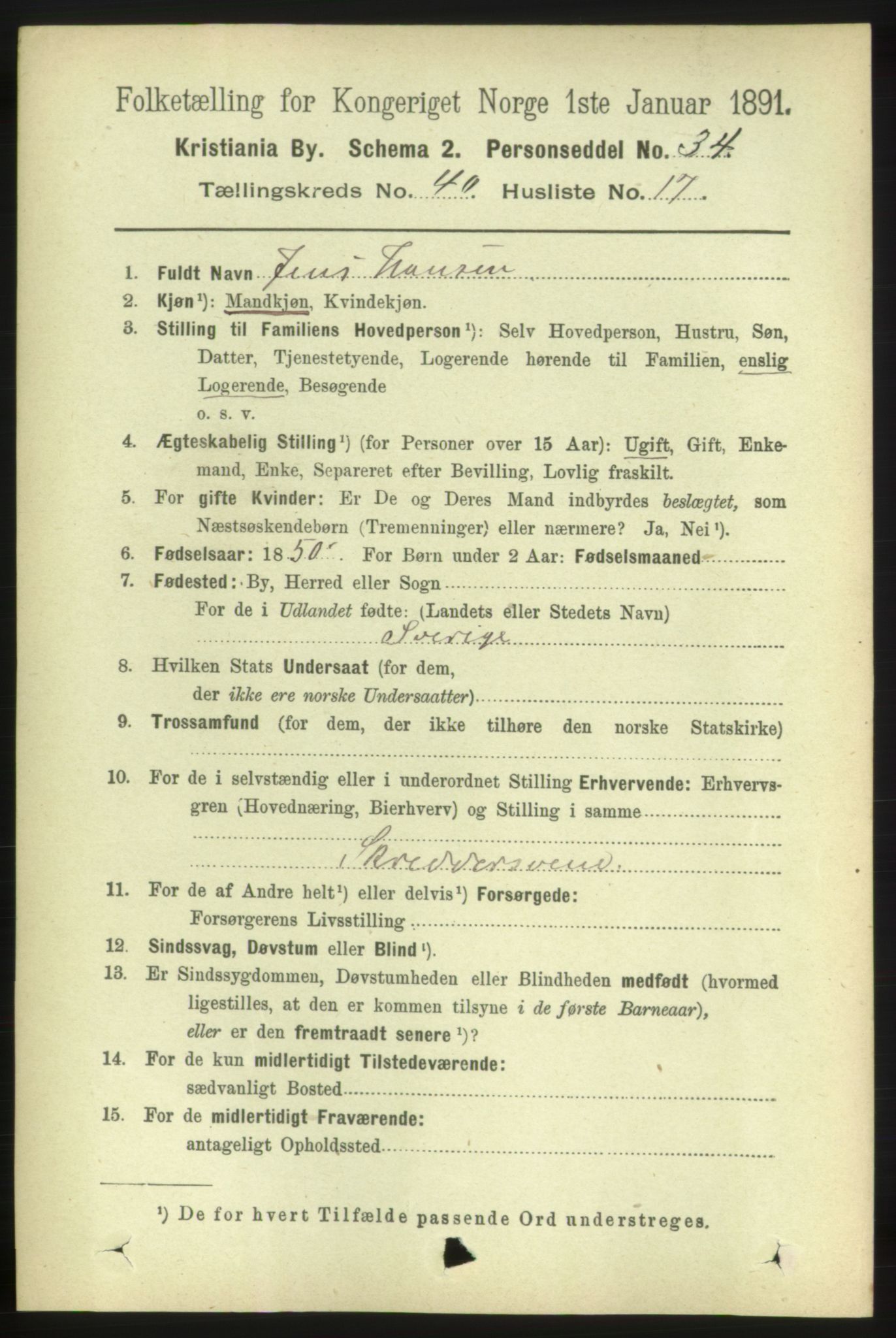 RA, 1891 census for 0301 Kristiania, 1891, p. 23409