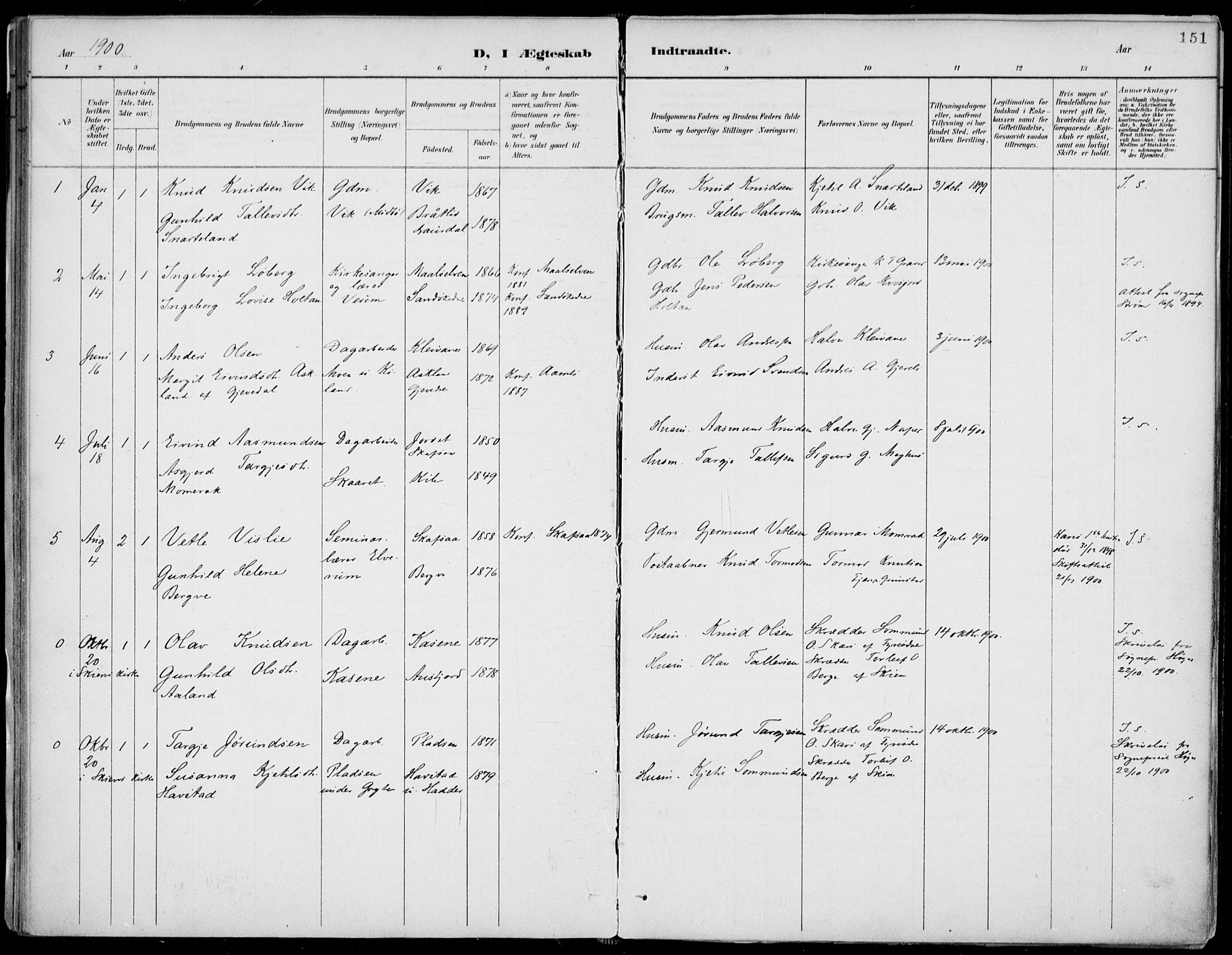 Fyresdal kirkebøker, SAKO/A-263/F/Fa/L0007: Parish register (official) no. I 7, 1887-1914, p. 151