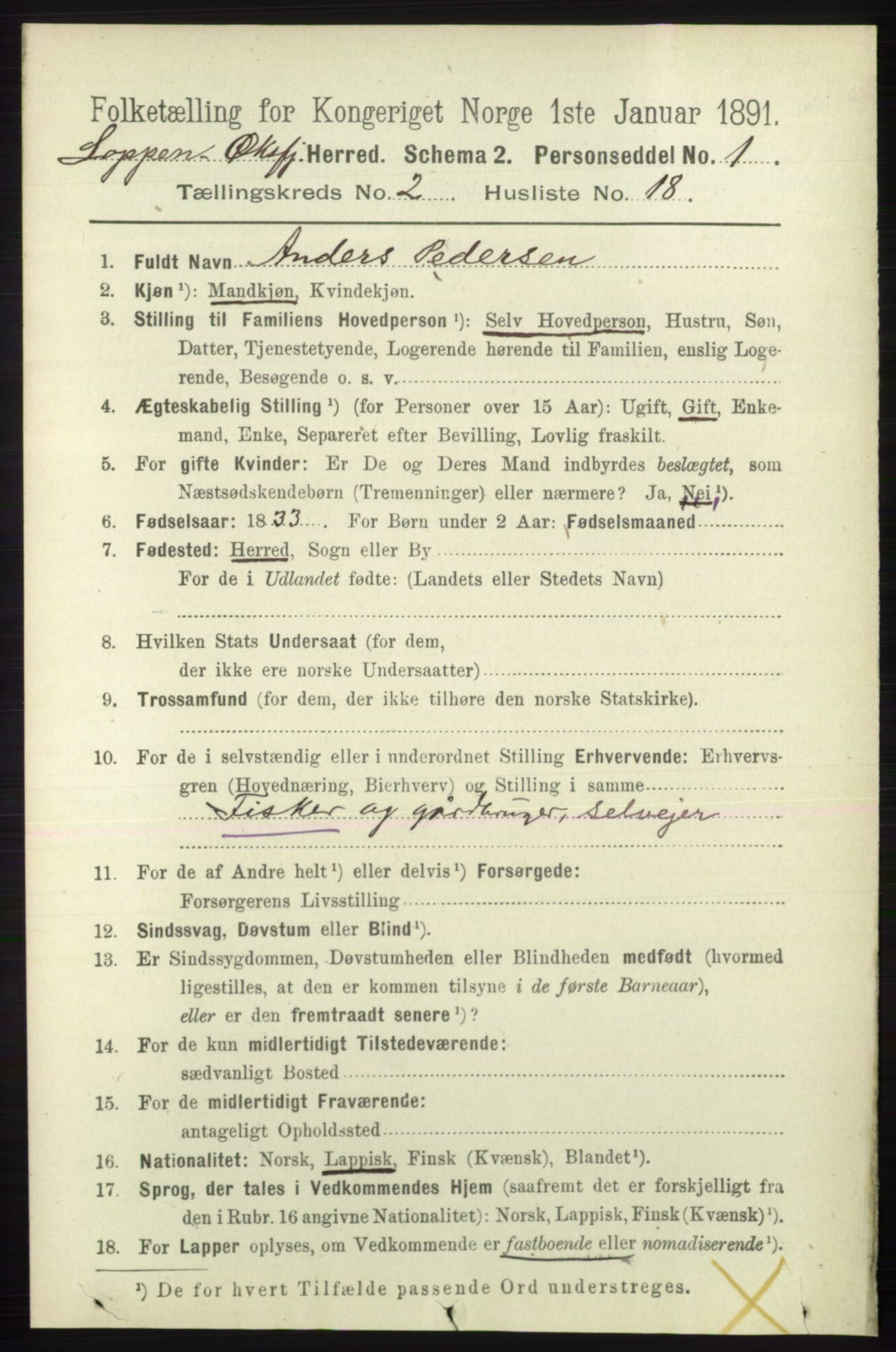 RA, 1891 census for 2014 Loppa, 1891, p. 475