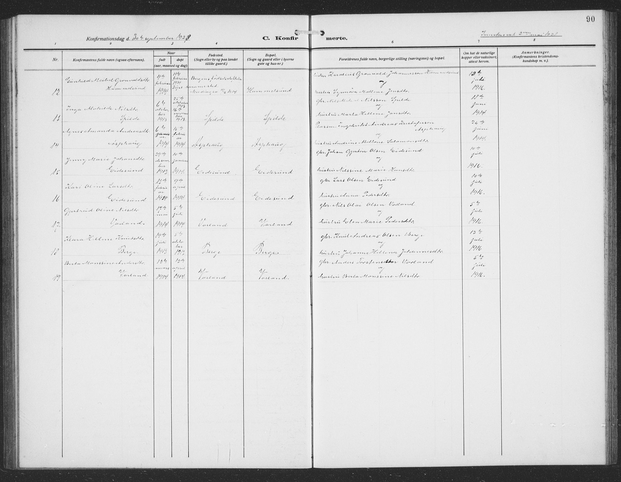 Sund sokneprestembete, AV/SAB-A-99930: Parish register (copy) no. C 1, 1913-1928, p. 90