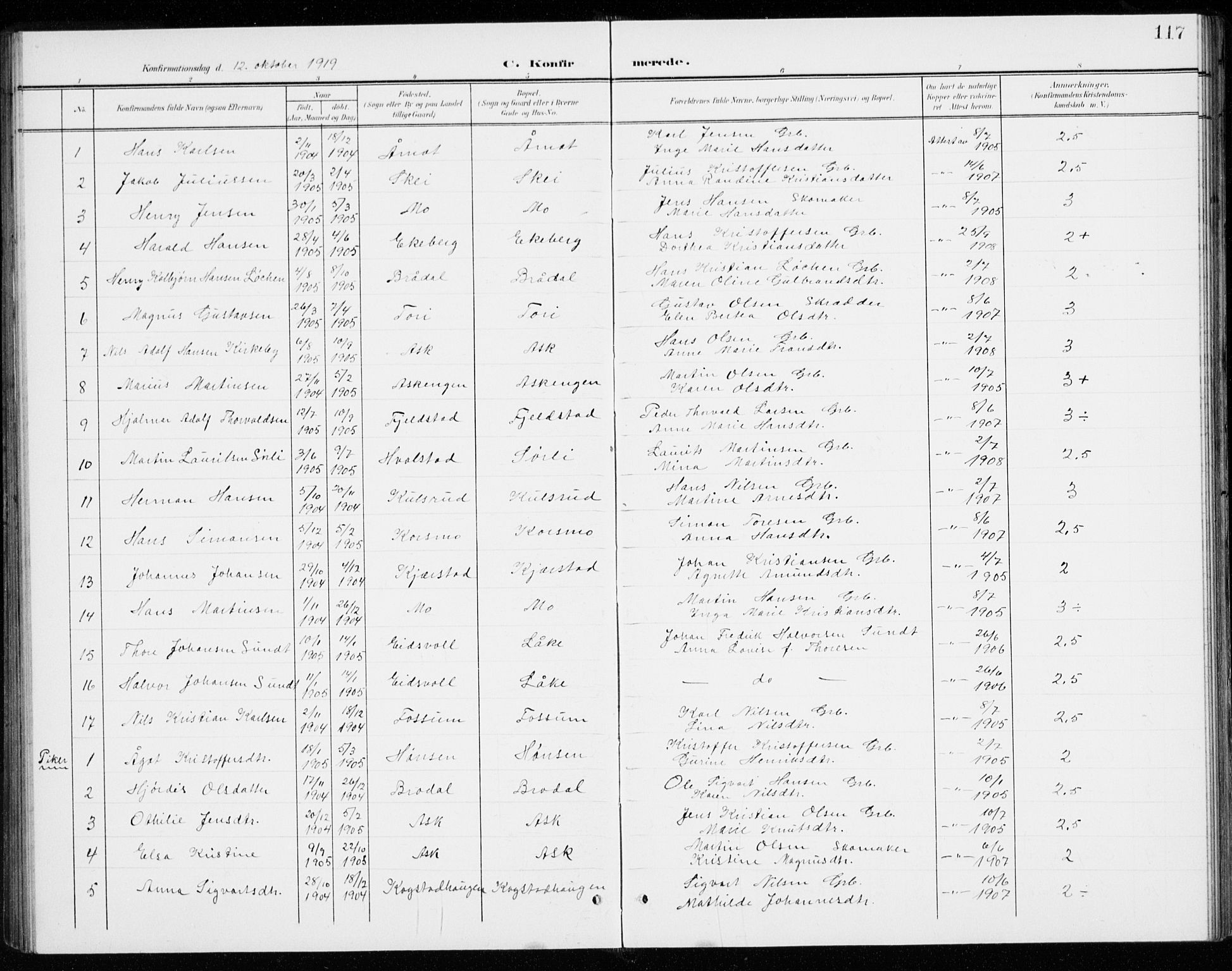 Gjerdrum prestekontor Kirkebøker, AV/SAO-A-10412b/G/Gb/L0001: Parish register (copy) no. II 1, 1901-1944, p. 117