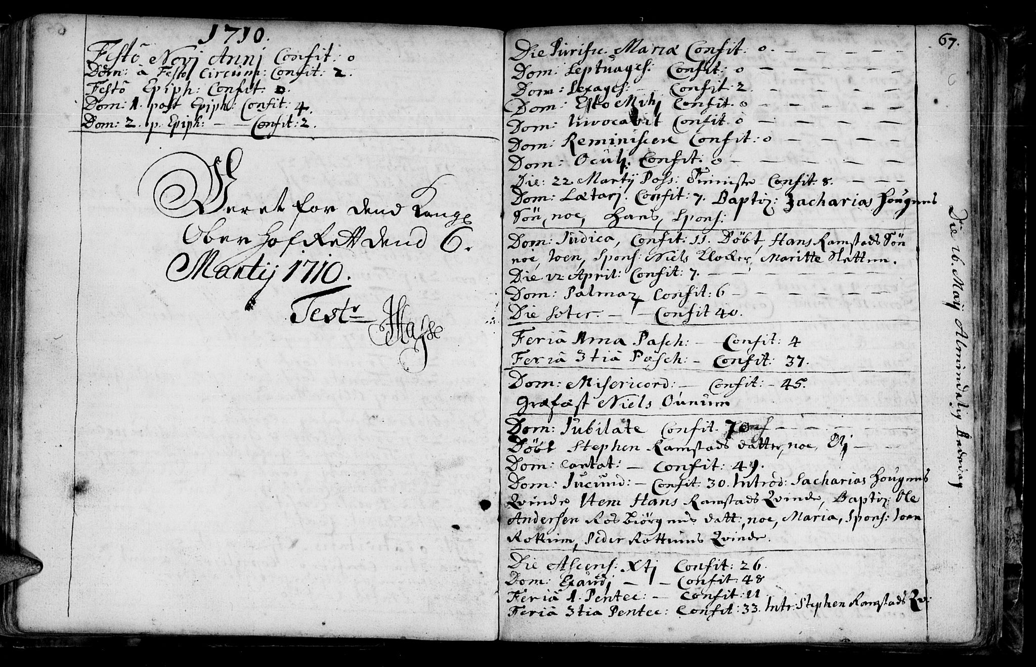 Ministerialprotokoller, klokkerbøker og fødselsregistre - Sør-Trøndelag, SAT/A-1456/687/L0990: Parish register (official) no. 687A01, 1690-1746, p. 67