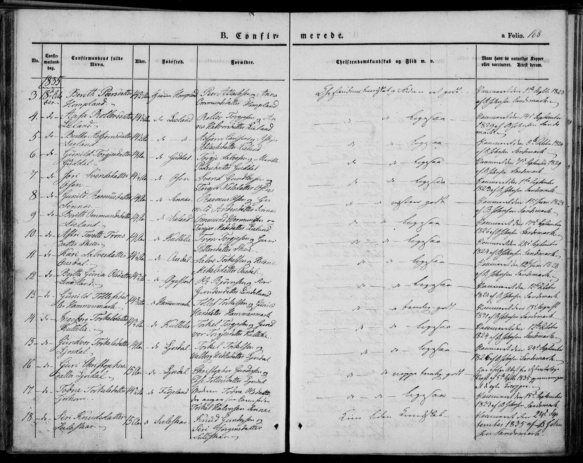 Bakke sokneprestkontor, AV/SAK-1111-0002/F/Fa/Faa/L0004: Parish register (official) no. A 4, 1834-1846, p. 168