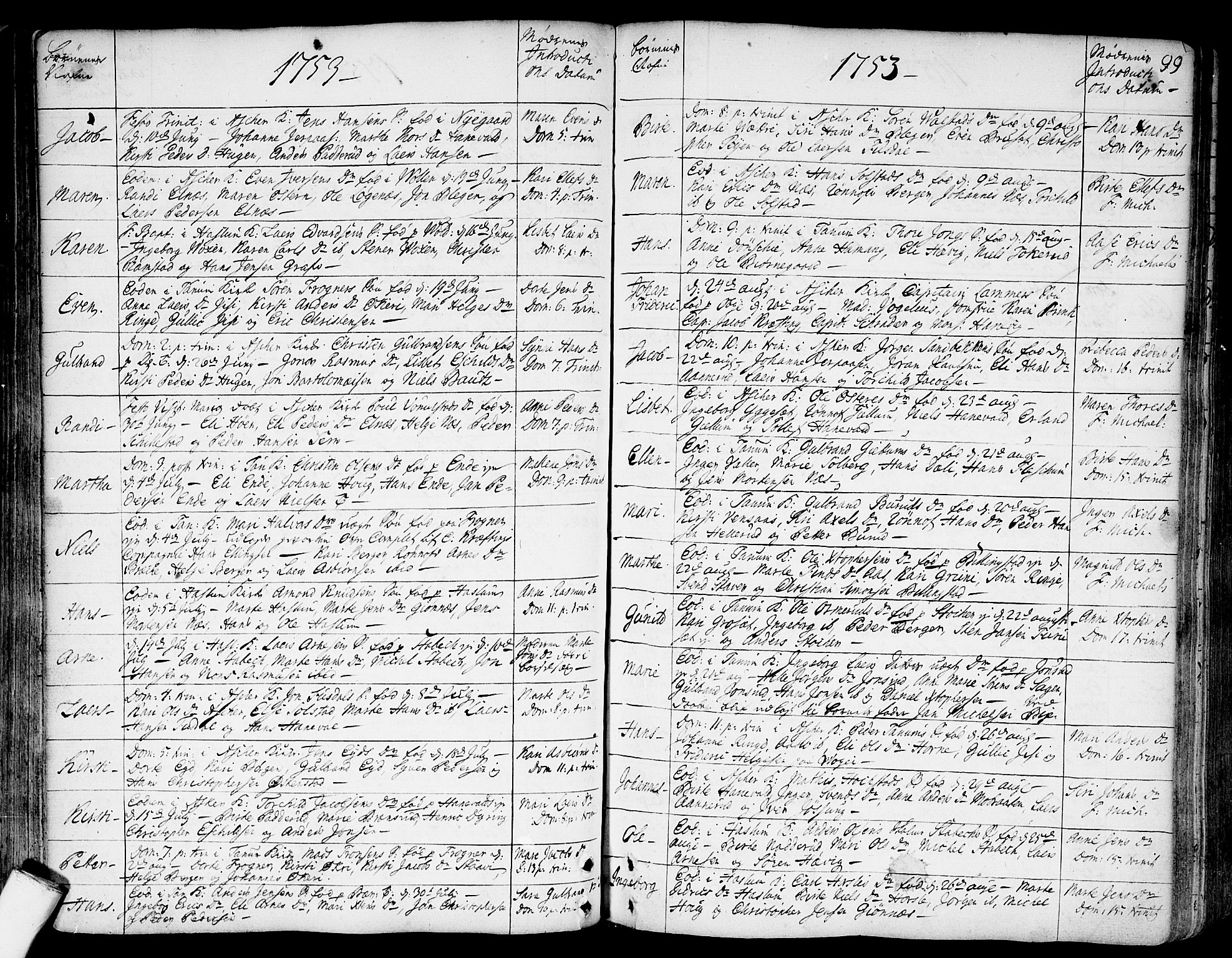 Asker prestekontor Kirkebøker, SAO/A-10256a/F/Fa/L0002: Parish register (official) no. I 2, 1733-1766, p. 99
