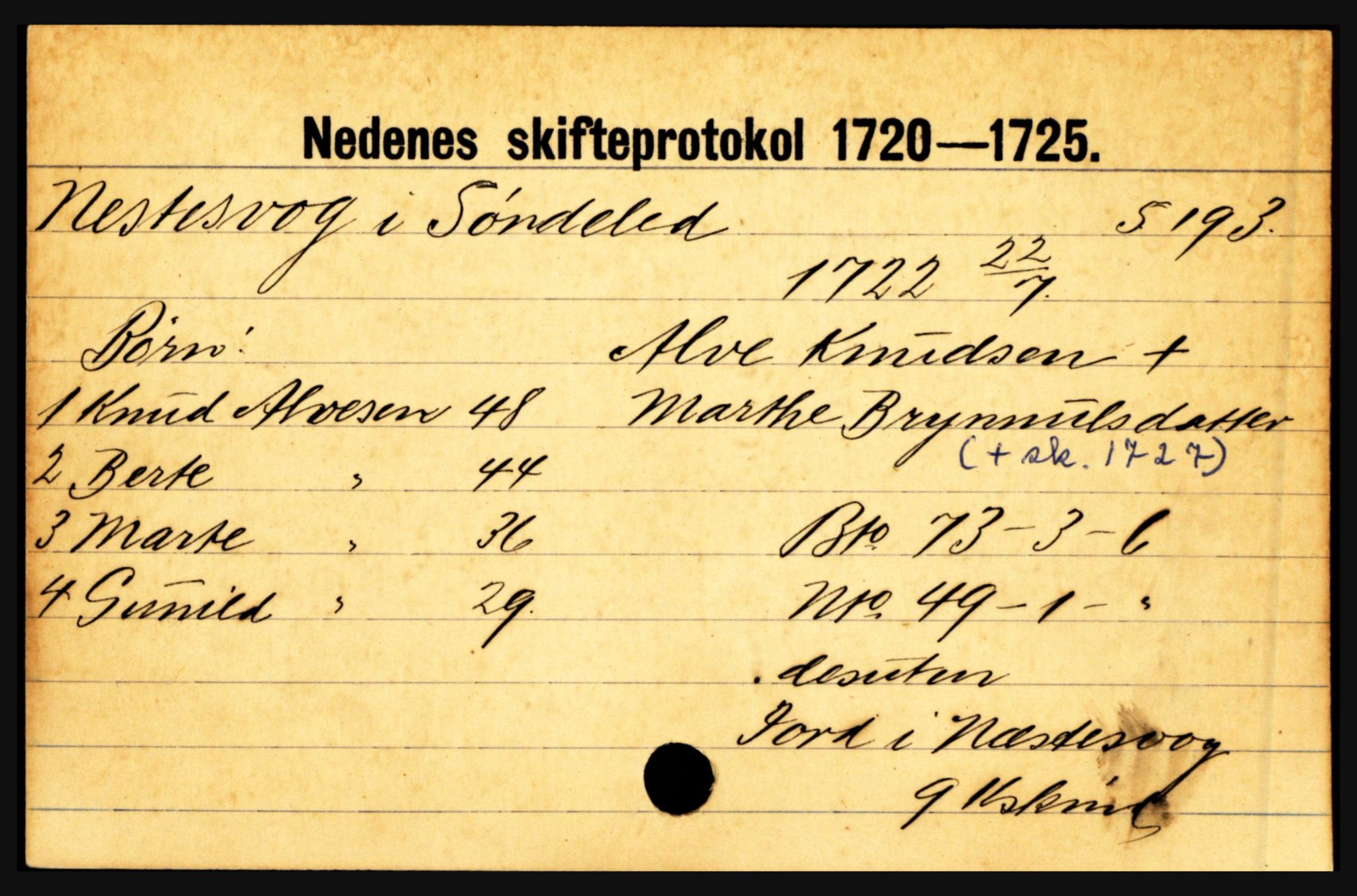 Nedenes sorenskriveri før 1824, AV/SAK-1221-0007/H, p. 22285